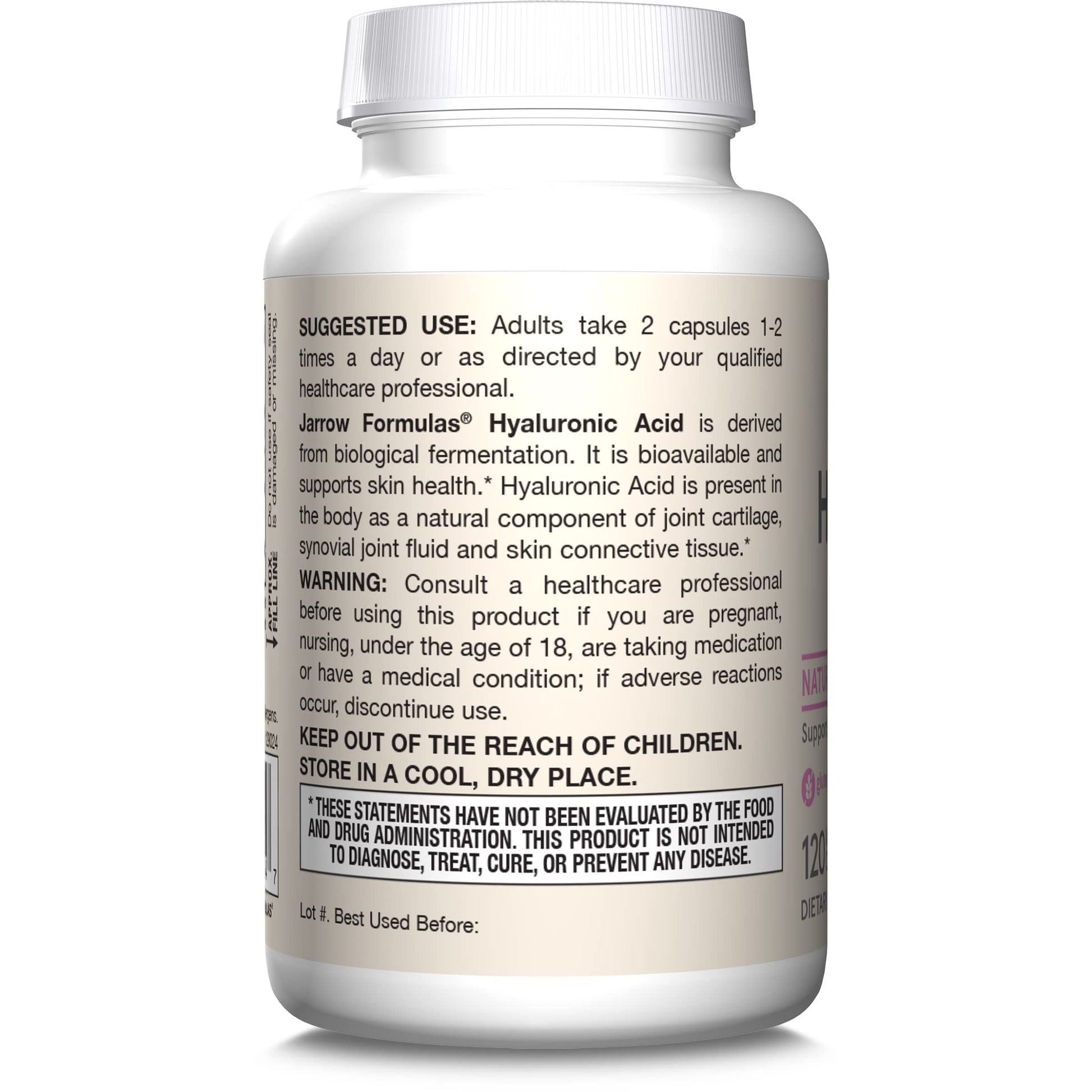 Jarrow Formulas® Hyaluronic Acid 120 mg, Dietary Supplement, Skin Health Support, 120 Veggie Capsules, Up to 60 Day Supply Jarrow Formulas uk supplements