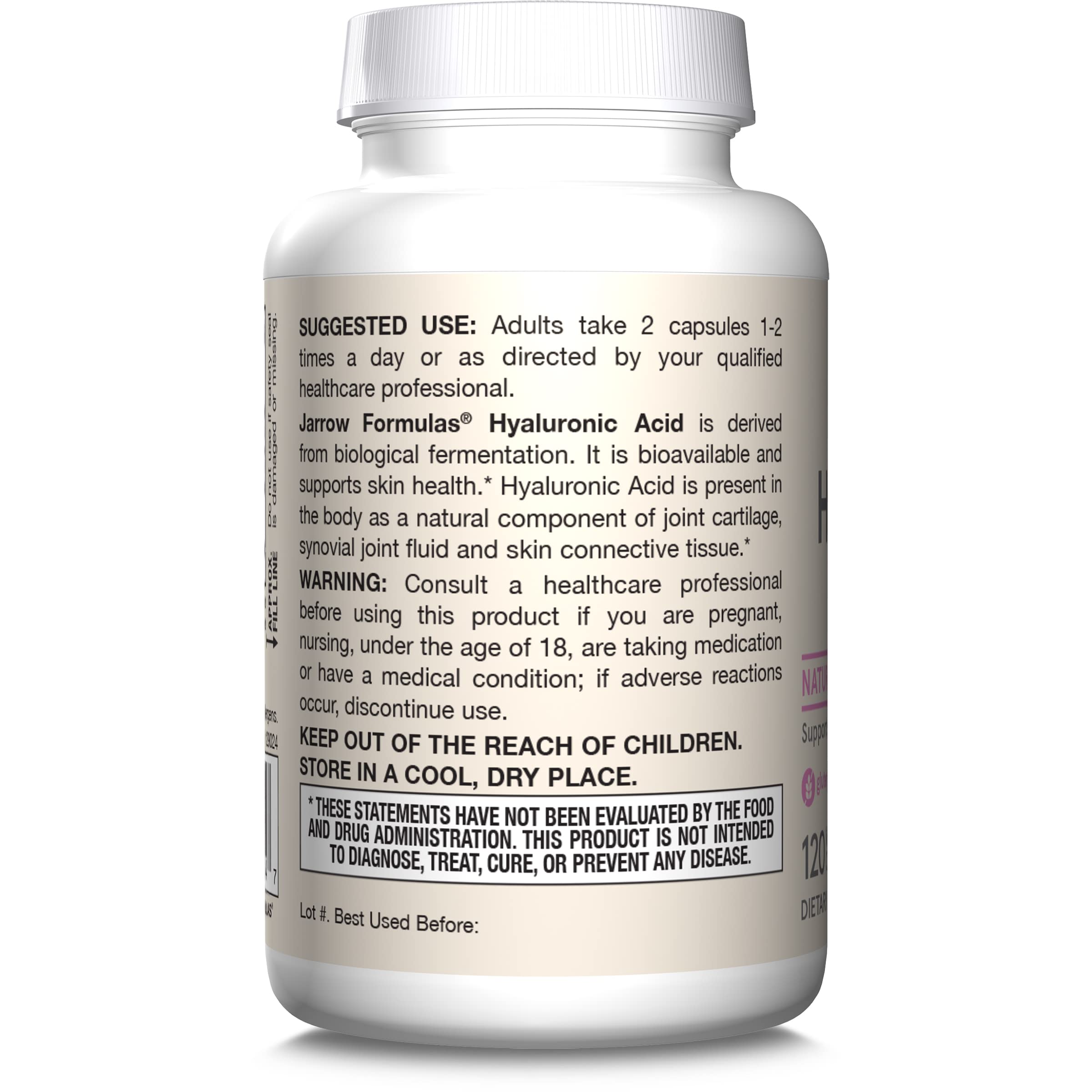 Jarrow Formulas® Hyaluronic Acid 120 mg, Dietary Supplement, Skin Health Support, 120 Veggie Capsules, Up to 60 Day Supply Jarrow Formulas uk supplements