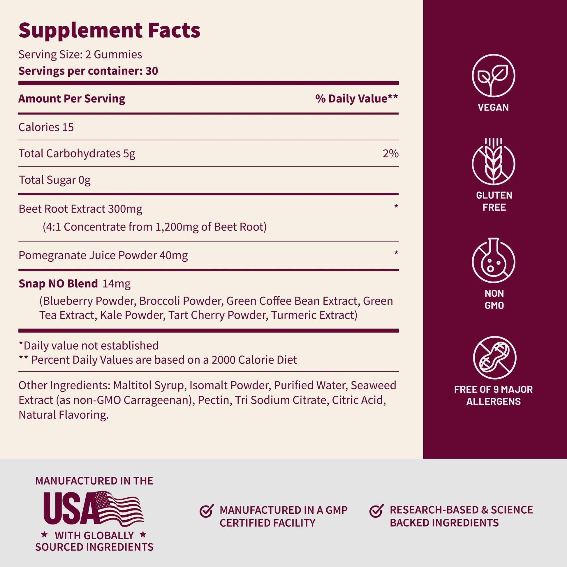 Snap Supplements Nitric Oxide Gummies - Beet Root Extract 300mg, Sugar Free Beetroot Supplement with Pomegranate Powder for Circulation & Natural Energy, 60 Vegan Gummies, Cherry Flavor Snap Supplements uk supplements