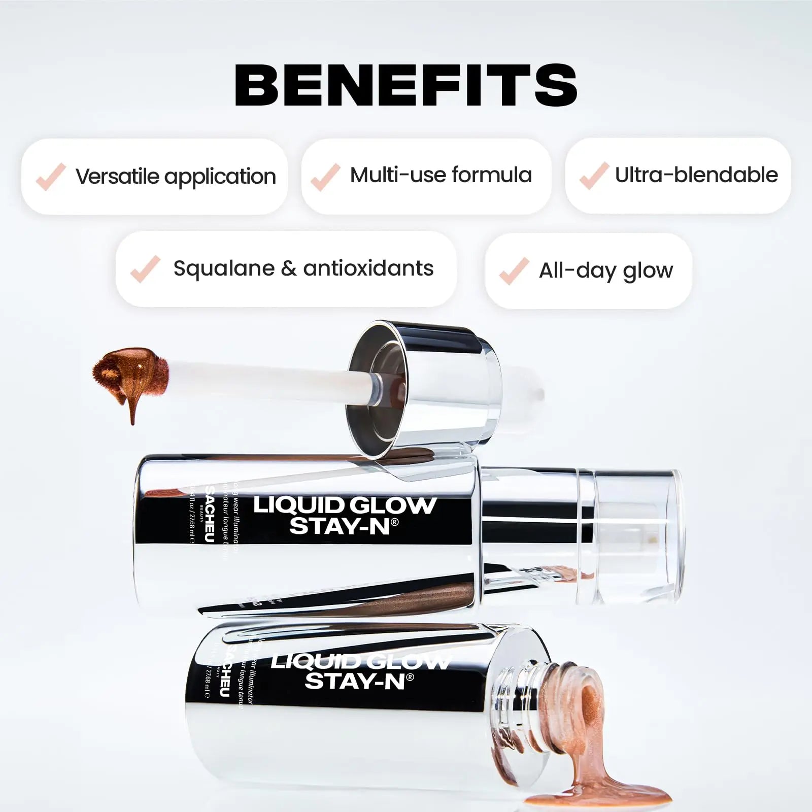 Sacheu Liquid Glow STAY-N Liquid Highlighter & Illuminator Makeup — 30ml Long Lasting Luminous Glow Lightweight Dewy Finish, Glow Getter Sacheu uk supplements