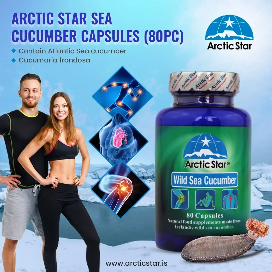 Arctic Star - Sea Cucumber Capsules - Natural Pure Iceland Atlantic Wild Caught Sea Cucumber Extract Supplement Pills - Joint Health t & Immune Health 400mg 80 Capsules/Bottle Arctic Star uk supplements