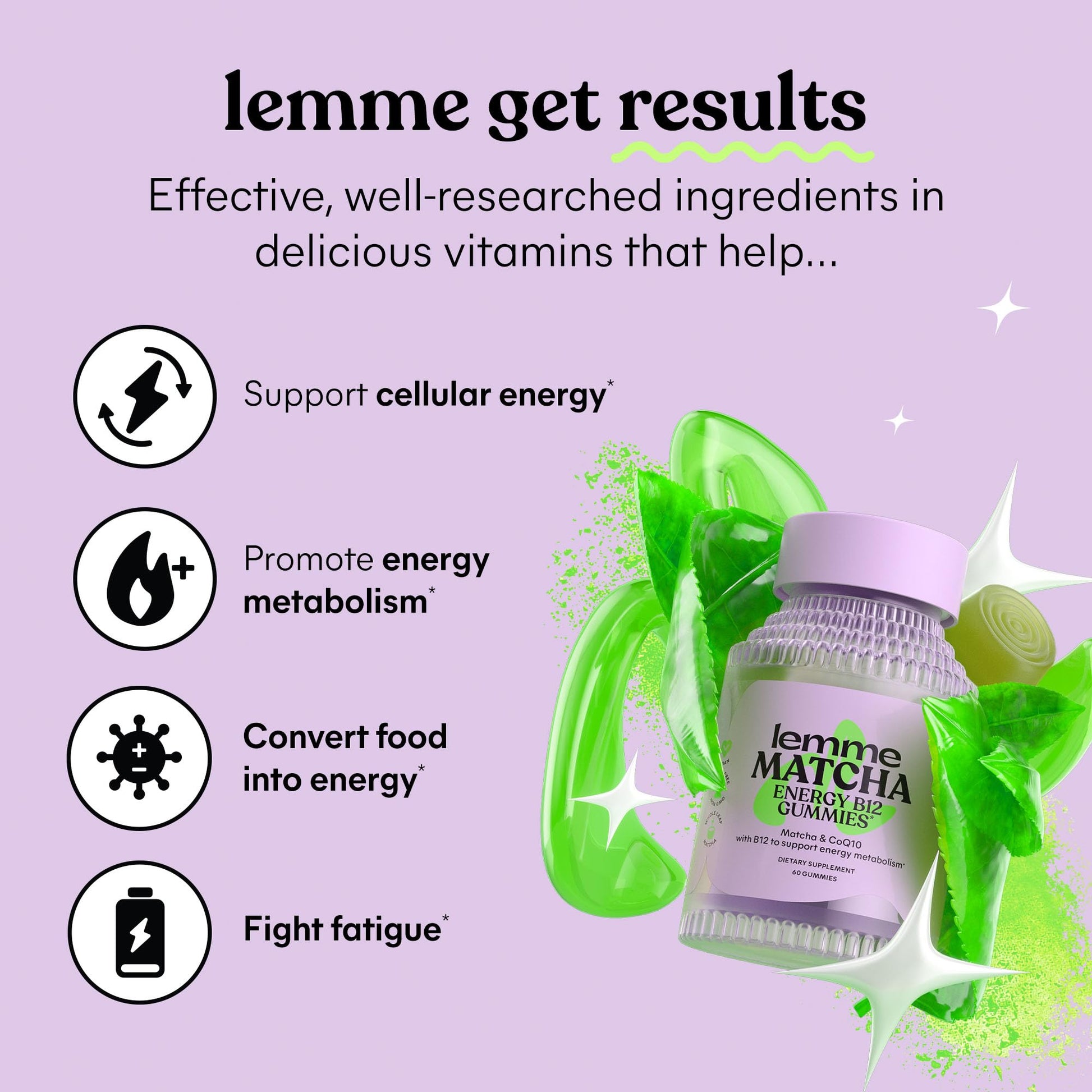 Lemme Matcha Superfood Energy Gummies with Organic Matcha Green Tea, Vitamin B12 Lemme uk supplements