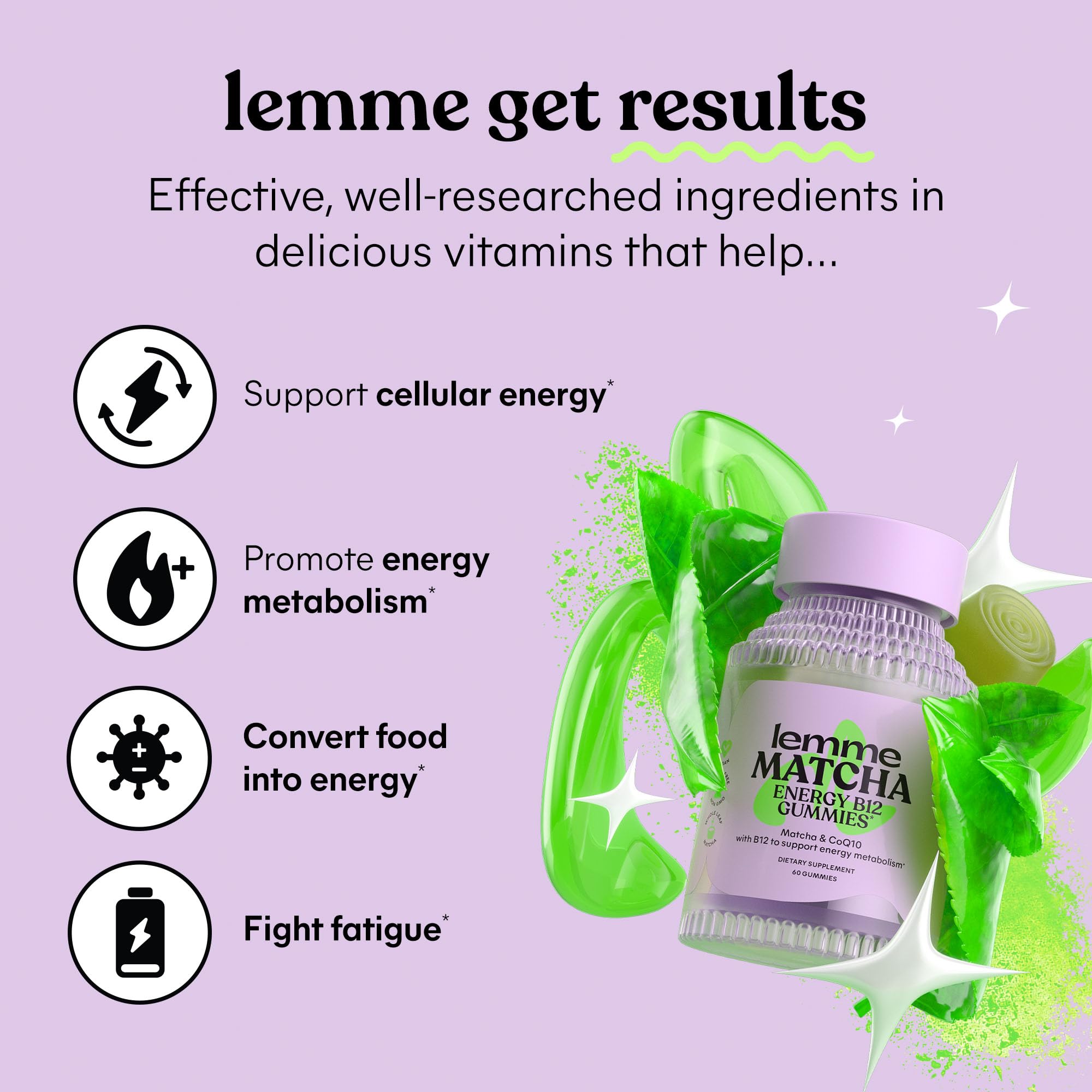 Lemme Matcha Superfood Energy Gummies with Organic Matcha Green Tea, Vitamin B12 Lemme uk supplements