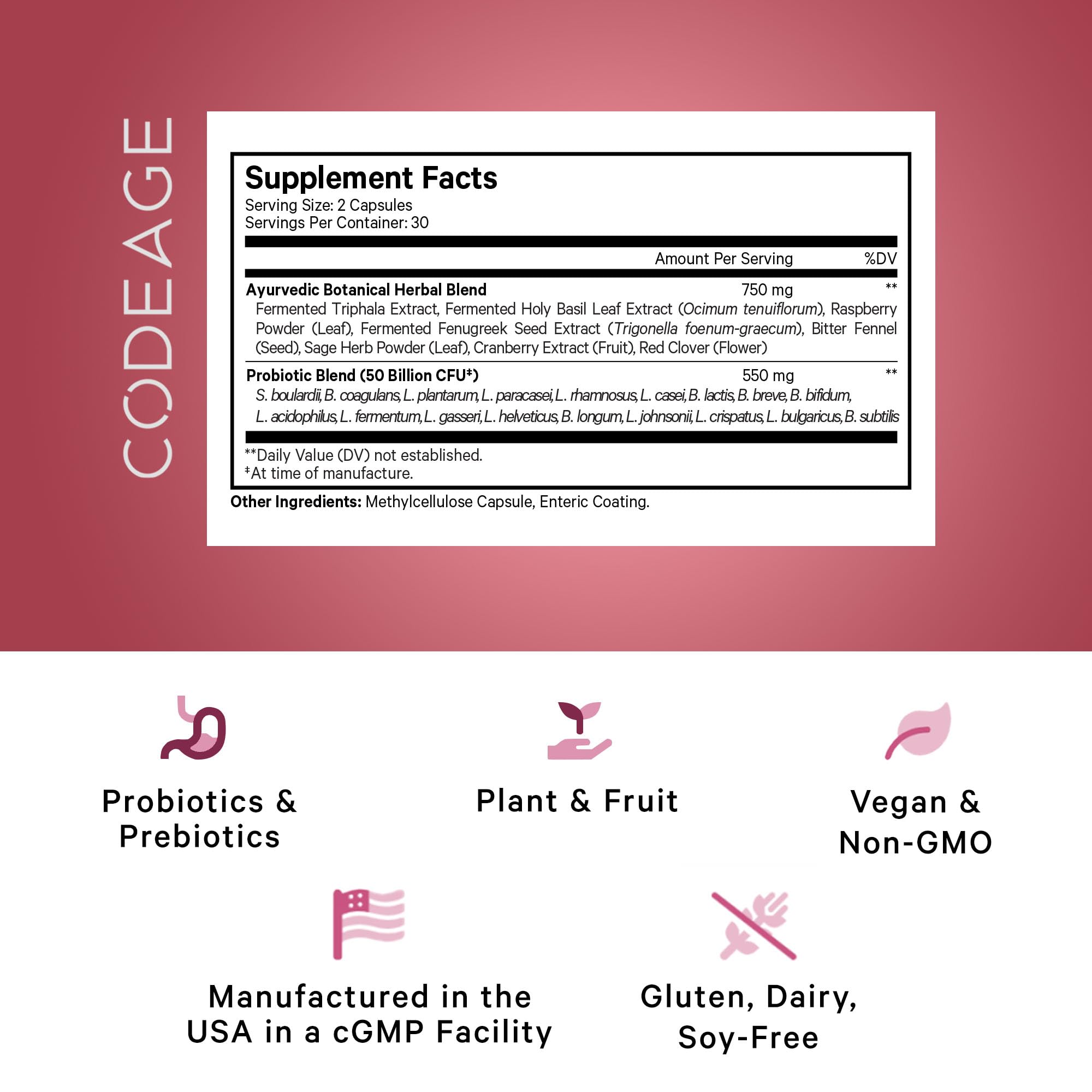 Codeage Women’s Probiotics Supplement - 50 Billion CFUs - SBO Probiotics & Prebiotics - Cranberries - Feminine Health - Fermented Botanical Blend, Whole Food Supplement - Vegan, Non-GMO - 60 Capsules Codeage uk supplements