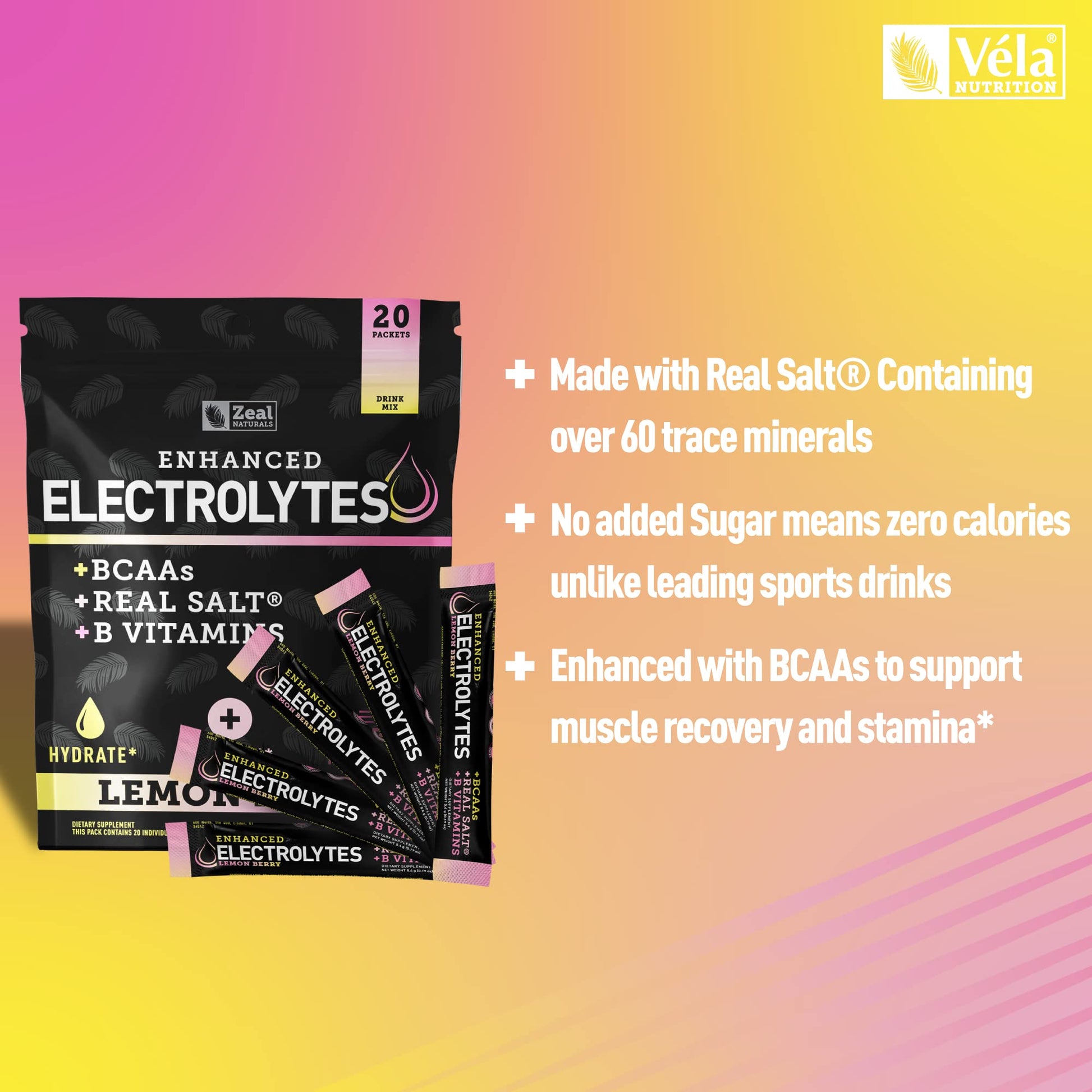 Enhanced Powder Stick Packs (Lemon Berry - 20 Packets) Sugar Free + BCAA B-Vitamins Zeal Naturals uk supplements