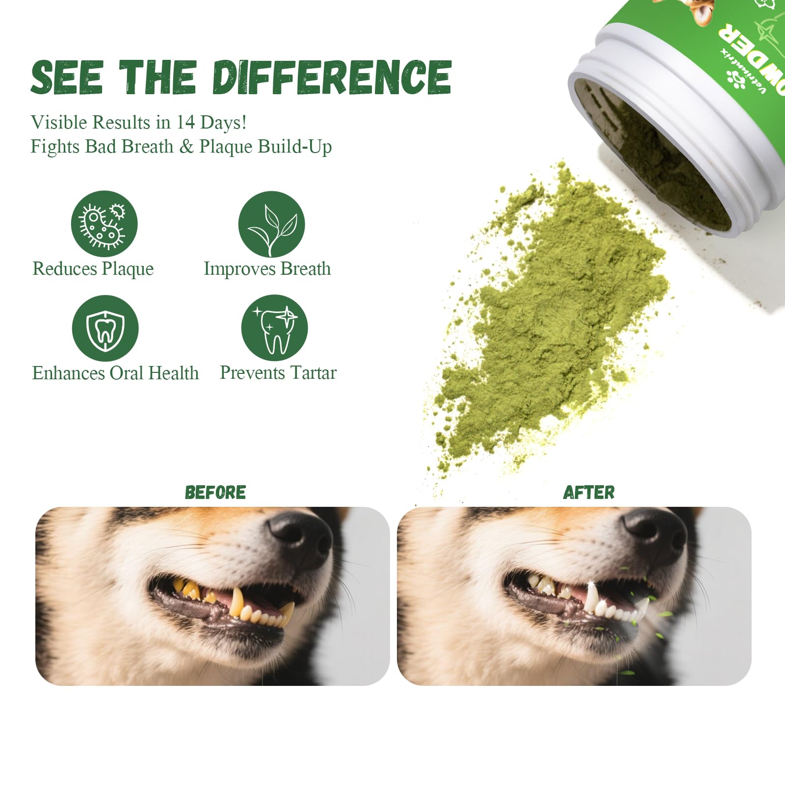 Vetriuntrix Dog Dental Powder, Dental Powder for Dogs Teeth Cleaning and Breath Fresh, Dog Teeth Cleaning Powder with Natural Plants Ingredients and Postbiotics, 200g Vetriuntrix uk supplements