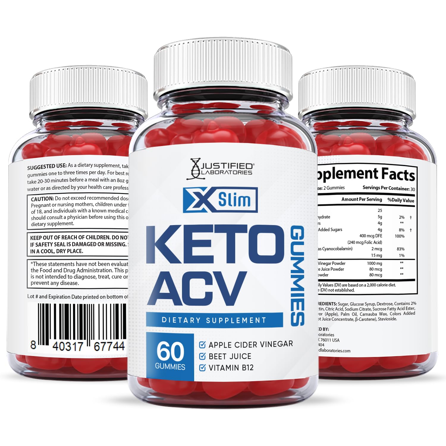 Justified Laboratories (3 Pack X Slim Keto ACV Gummies 1000MG Xslim Vegan Non GMO Justified Laboratories uk supplements