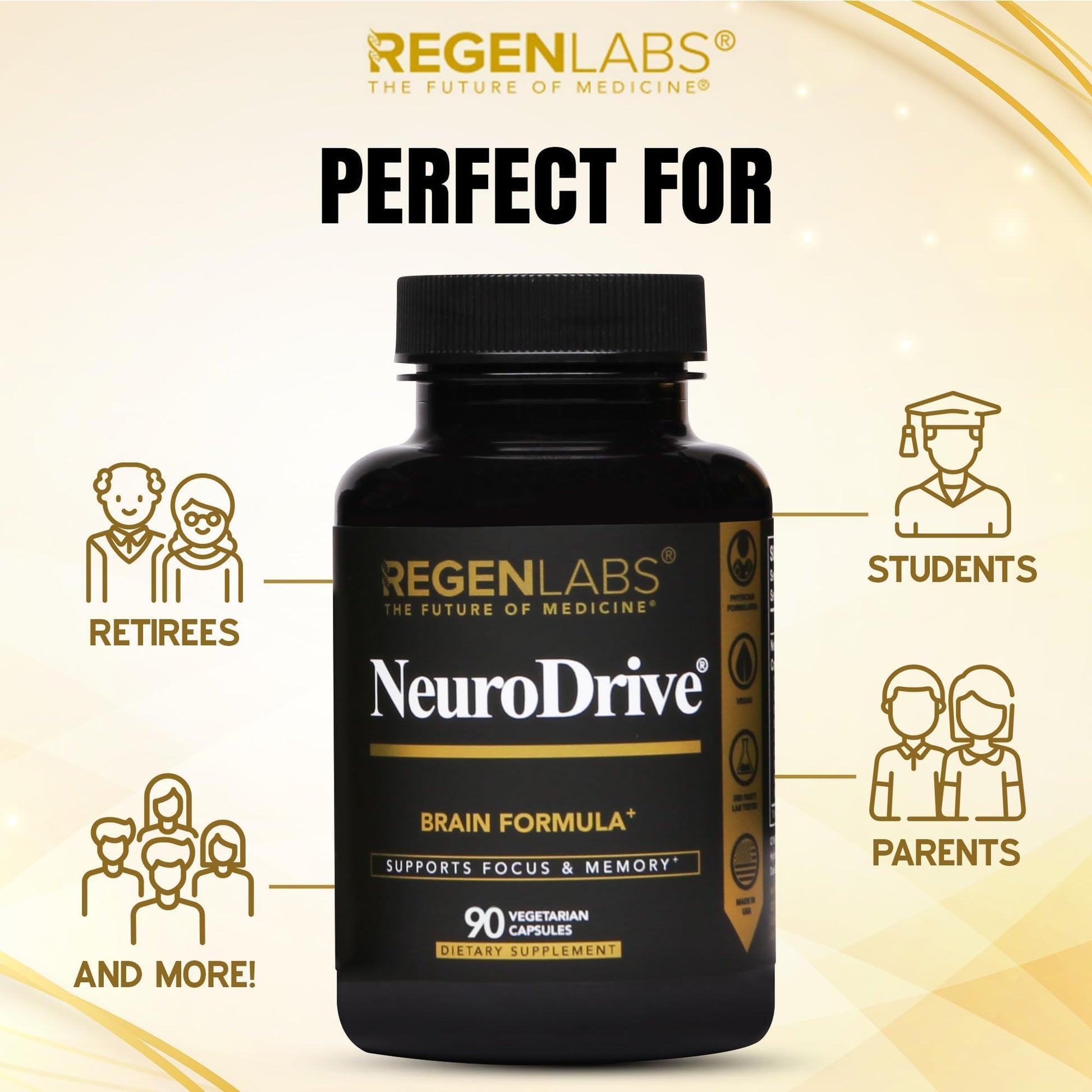 Regen Labs NeuroDrive Memory & Focus Supplement - Boost Brain Focus, Mental Health & Brain Fog | Natural Doctor Approved - Brain Nootropic, Phosphatidylserine, Centrophenoxine, Bacopa - 90 Capsules Regen Labs uk supplements