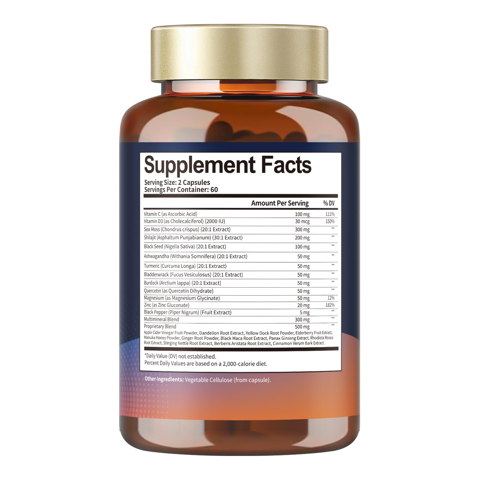 25-in-1 Sea Moss Black Seed Oil Ashwagandha Ginger Shilajit Supplement, Sea Moss Capsules Pro with Bladder Burdock Ceylon Cinnamon Berberine ACV Manuka VIT C & D3 for Men Women, 120 Vegan Caps Totaria uk supplements