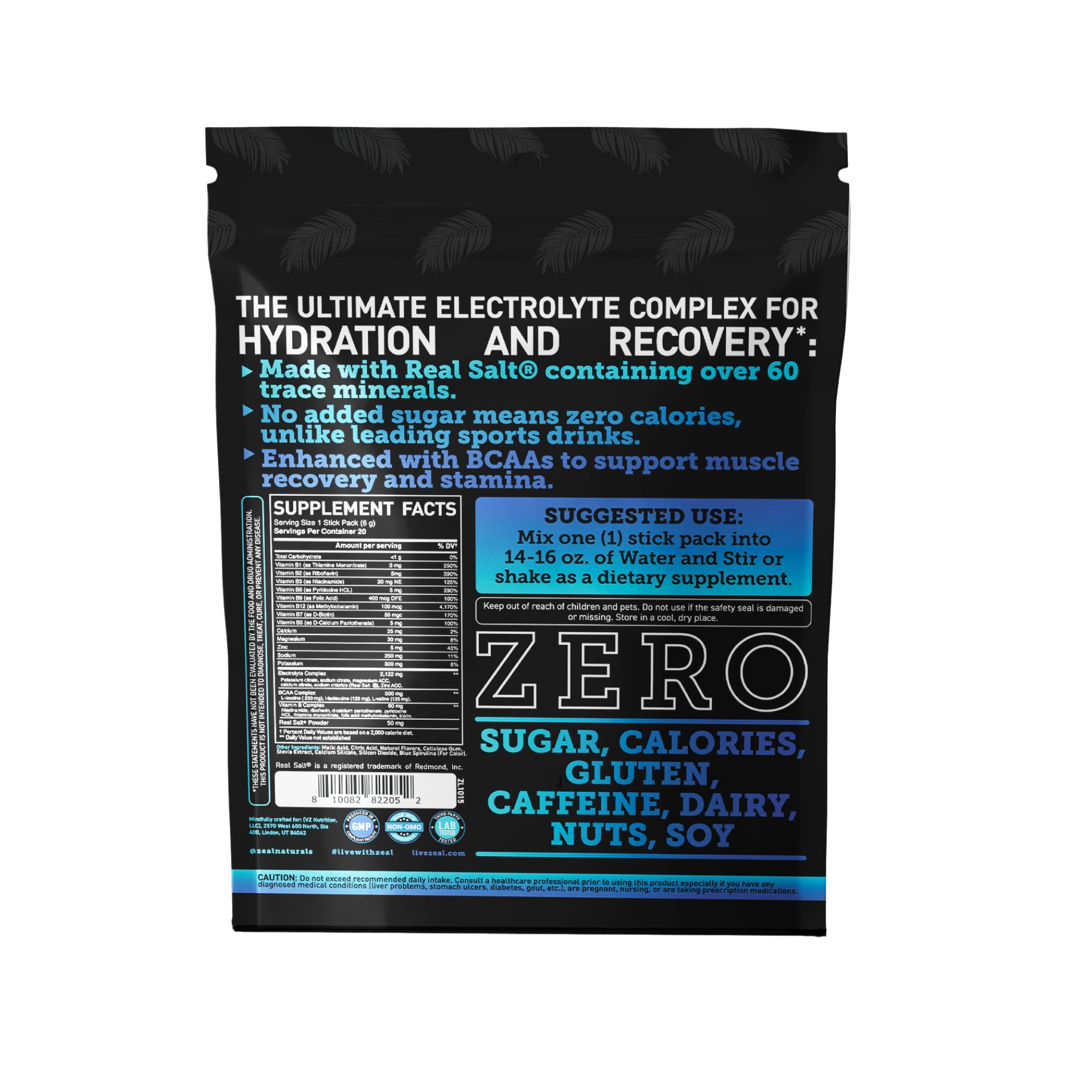 Enhanced Powder Stick Packs (Blue Raspberry - 20 Packets) Sugar Free + BCAA B-Vitamin Zeal Naturals uk supplements