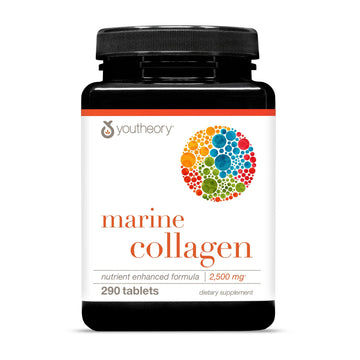 Youtheory Marine Collagen Tablets - 2,500 mg Fish-Sourced Collagen Peptides- with Vitamins A, C, E, B6 & B12 - Supports Joint & Nail Health* - Highly Absorbable - 290 Tablets (58-Day Supply) Youtheory uk supplements