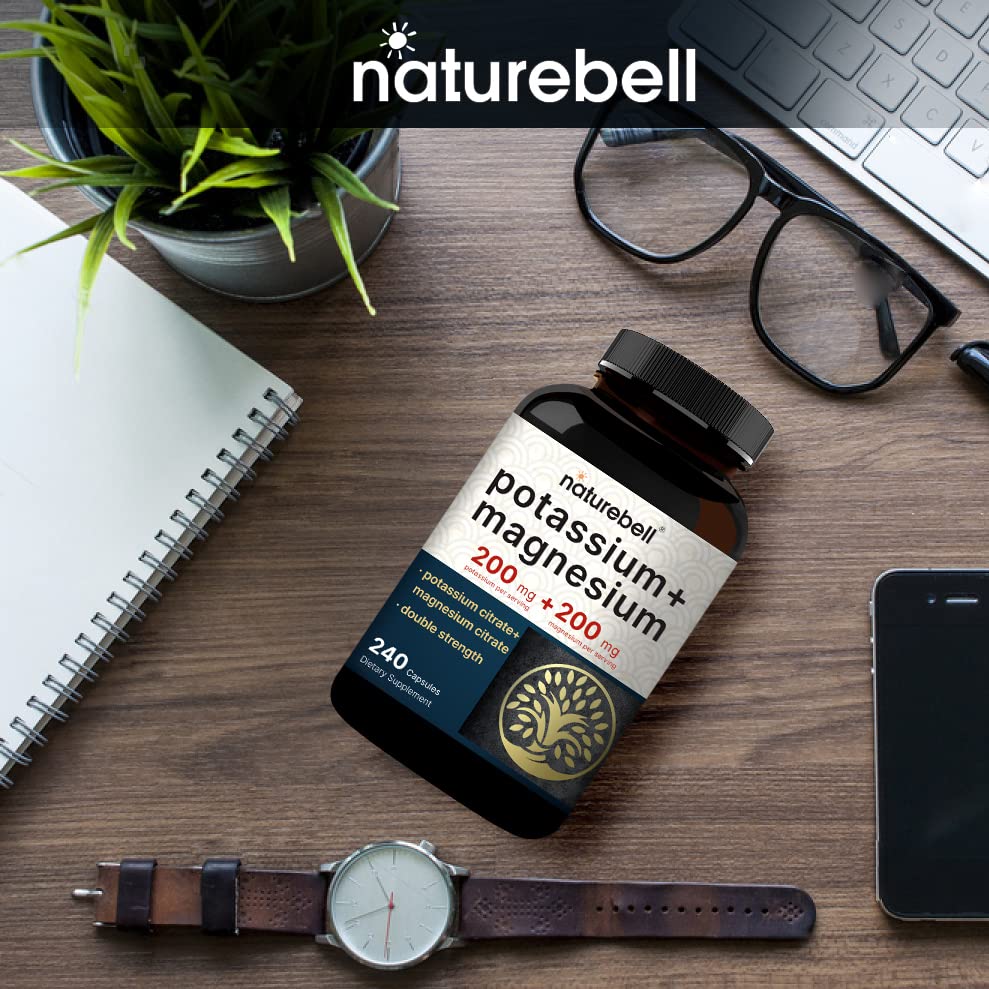Potassium Magnesium Supplement – 200mg + | 240 Capsules Easily Absorbed Citrate NatureBell uk supplements