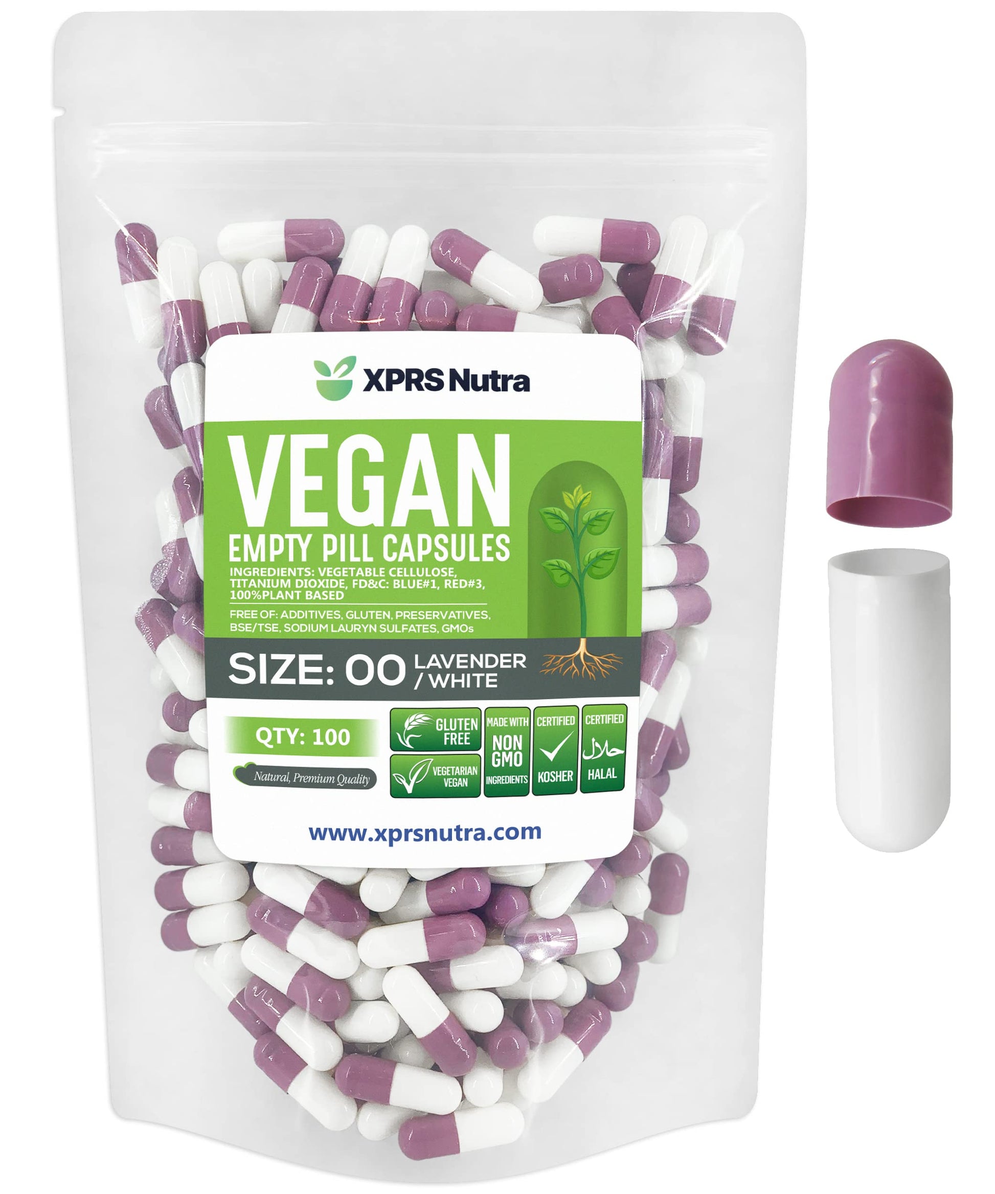 XPRS Nutra Size 00 Empty Capsules - 100 Count Empty Vegan Capsules - Vegetarian Empty Pills - DIY Vegetable Capsule Filling- Veggie Pill Caps (Lavender/White) XPRS Nutra uk supplements