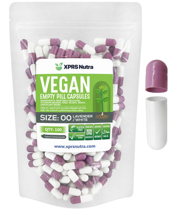 XPRS Nutra Size 00 Empty Capsules - 100 Count Empty Vegan Capsules - Vegetarian Empty Pills - DIY Vegetable Capsule Filling- Veggie Pill Caps (Lavender/White) XPRS Nutra uk supplements