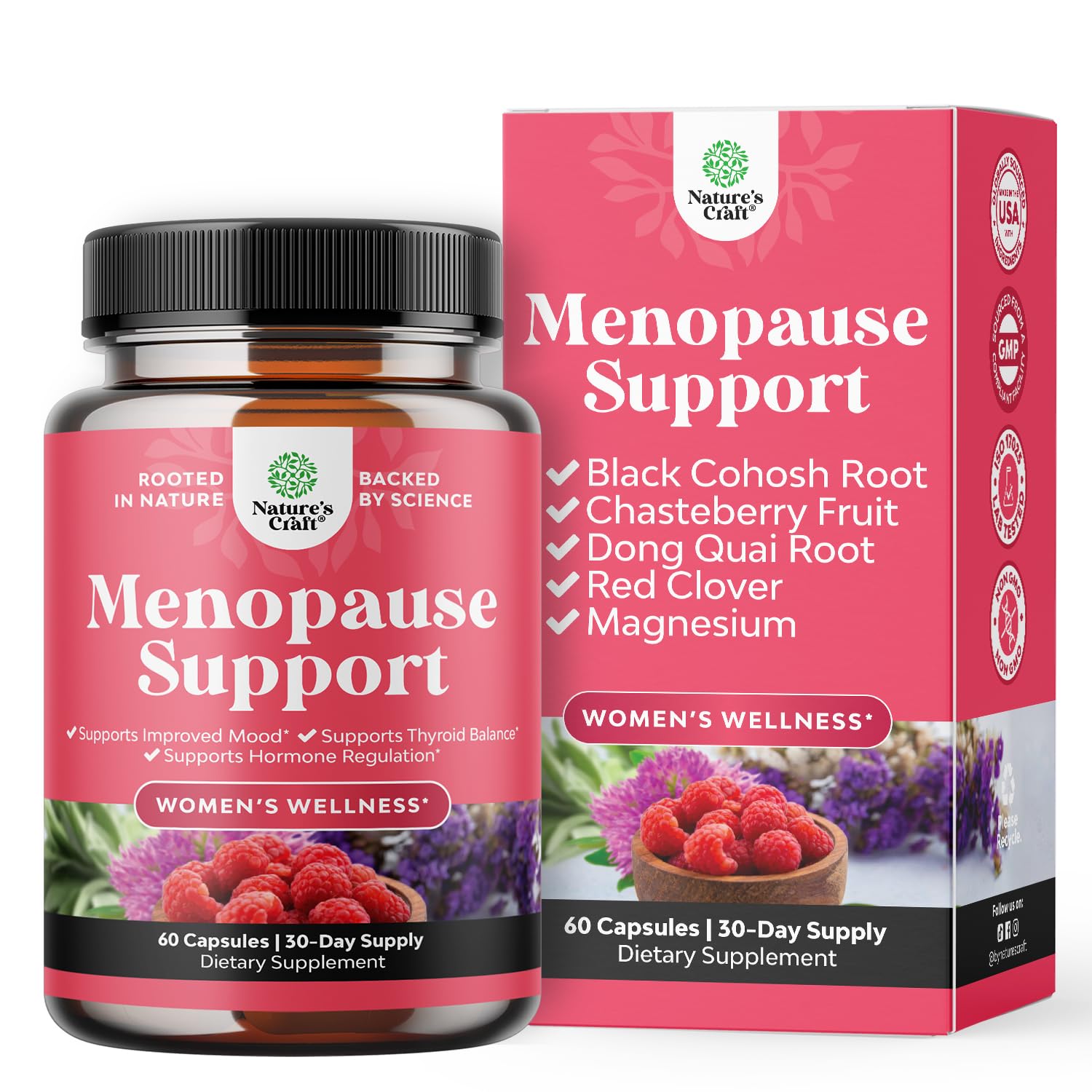 Complete Herbal Menopause Supplement for Women - Female Hormone Balance Capsules for Night Sweats Hot Flashes & Mood Swings with Dong Quai, Chaste Berry & Black Cohosh Root - 60 Count Natures Craft uk supplements
