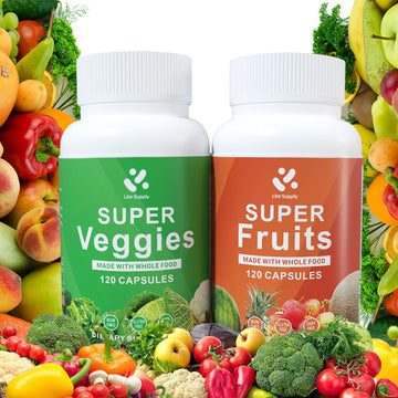 Lite Supply Fruits and Veggies Supplement 240 Caps - 120 Fruit and 120 Veggie Capsules - Whole Food & Natural Superfood Filled with Vitamins & Minerals for Women, Men Supports Energy Levels Lite Supply uk supplements