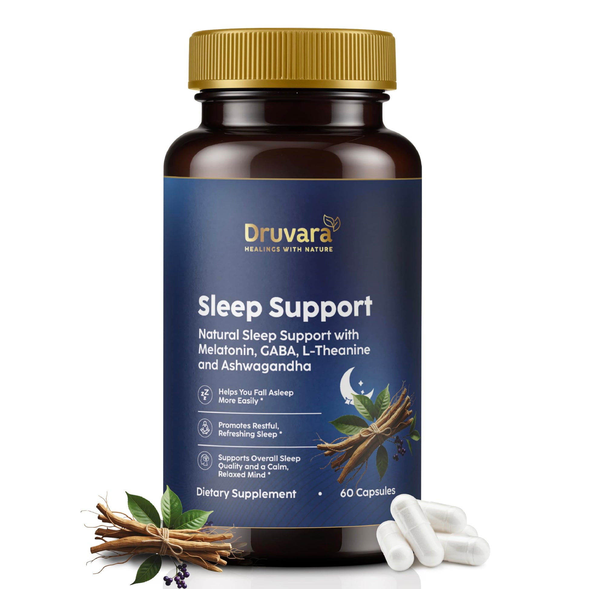 Druvara Natural Sleep Aid for Adults with Melatonin, GABA, L-Theanine & Ashwagandha, Natural Sleep Supplement for Deep, Restful Sleep - 60 Capsules Druvara uk supplements