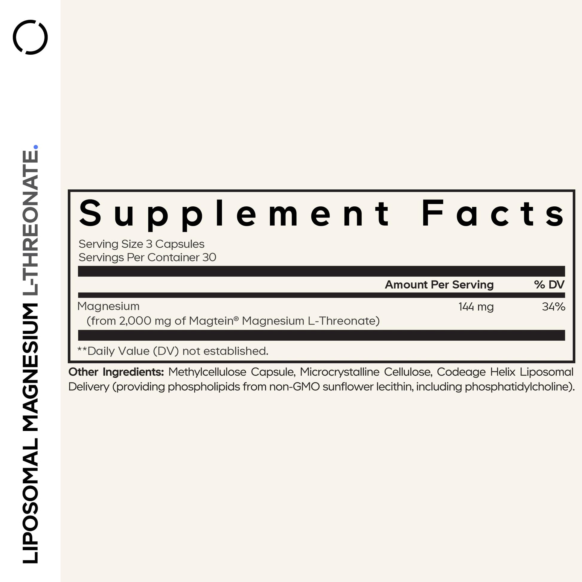 Codeage Liposomal Magnesium L-Threonate Supplement, Patented Magtein Magnesium Threonate for Brain Health, Memory and Cognitive Function Support, Bioavailable, Non-GMO - 90 Capsules Codeage uk supplements