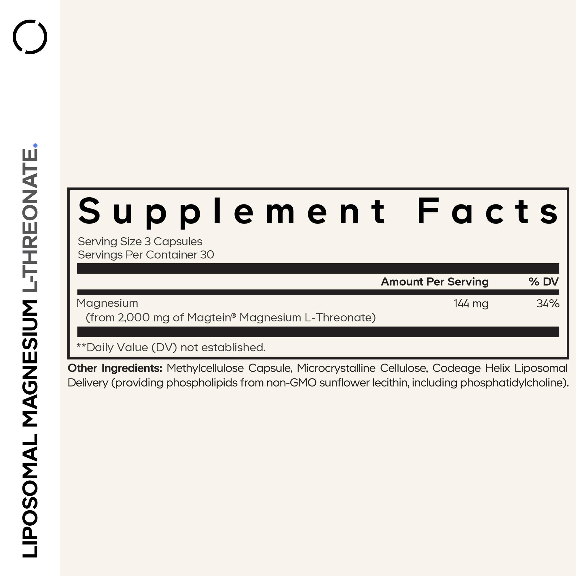 Codeage Liposomal Magnesium L-Threonate Supplement, Patented Magtein Magnesium Threonate for Brain Health, Memory and Cognitive Function Support, Bioavailable, Non-GMO - 90 Capsules Codeage uk supplements