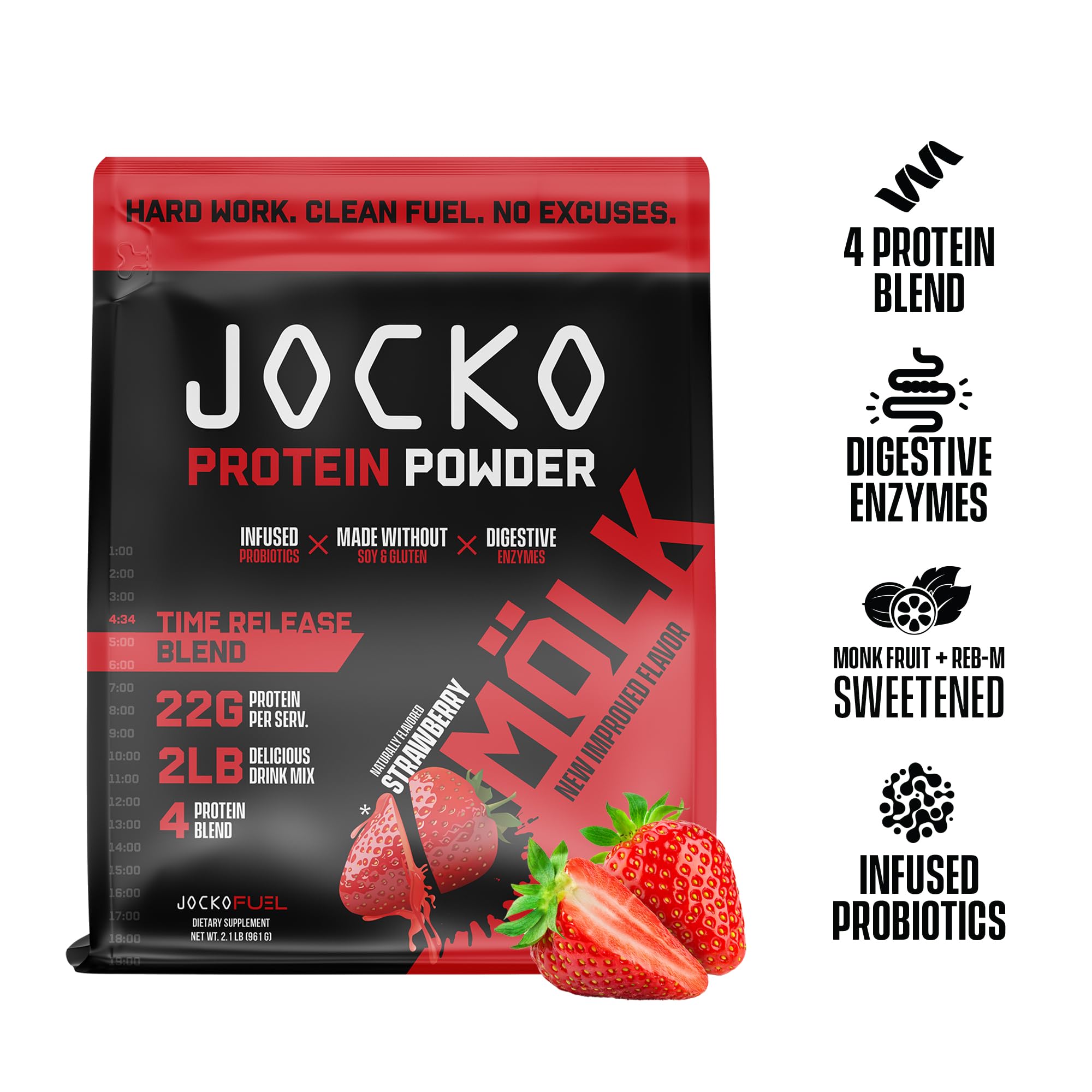 Jocko Mölk Whey Protein Powder (Strawberry) - Keto, Probiotics, Grass Fed, Digestive Jocko Fuel uk supplements