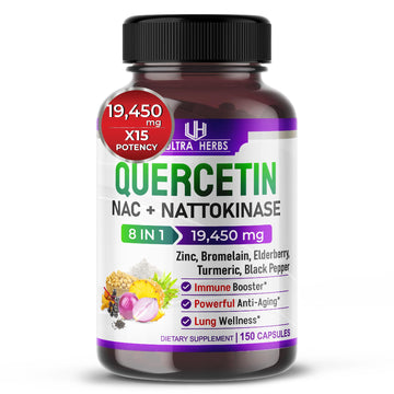 Quercetin 19,450mg 8 IN 1 with NAC, Nattokinase, Zinc, Bromelain, Elderberry, Turmeric ULTRA HERBS uk supplements