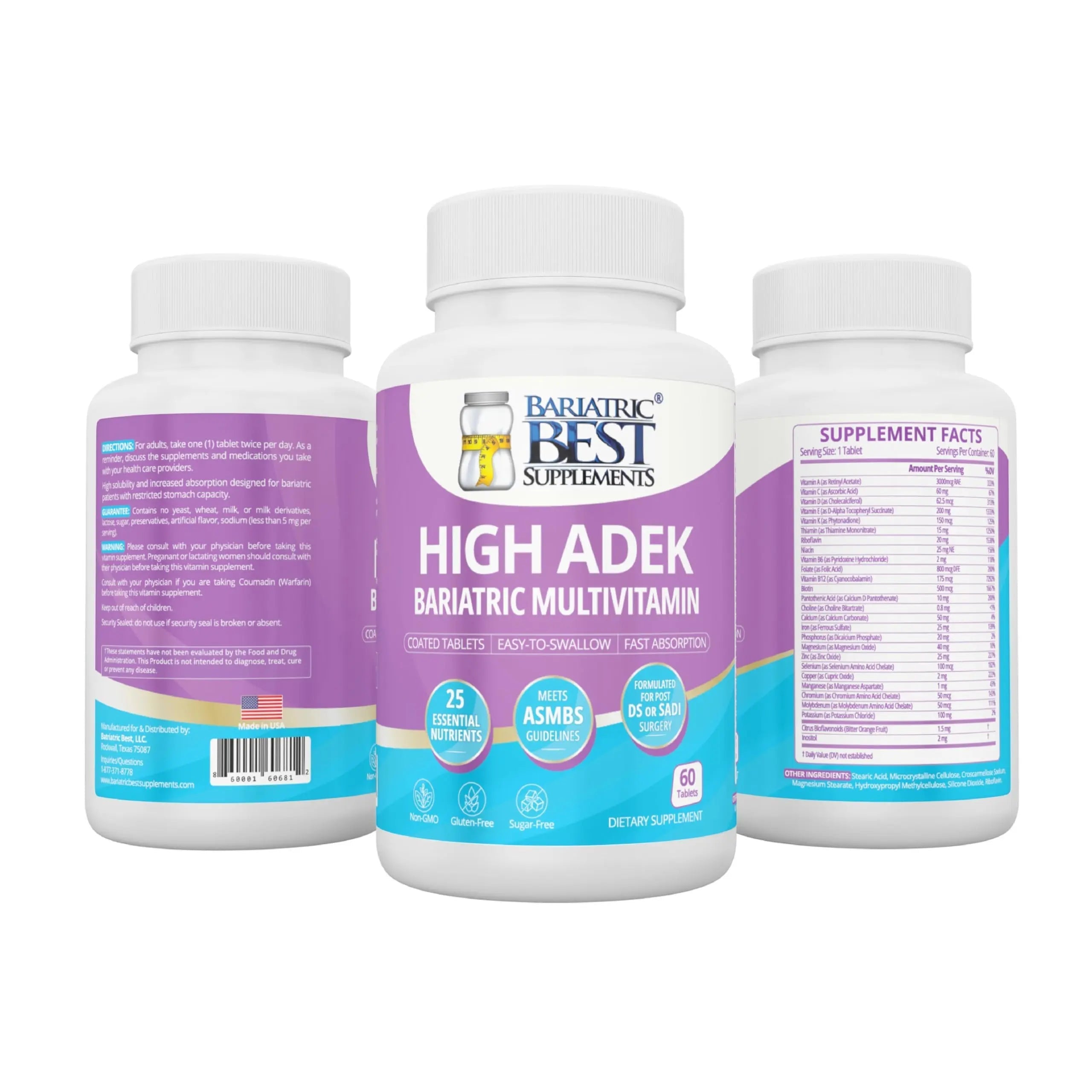High A D E K Bariatric Multivitamin for Post DS/SADI Surgery, 25 Essential Nutrients for Post-Weight Loss Surgery, 60 Tablets Bariatric Best Supplements uk supplements