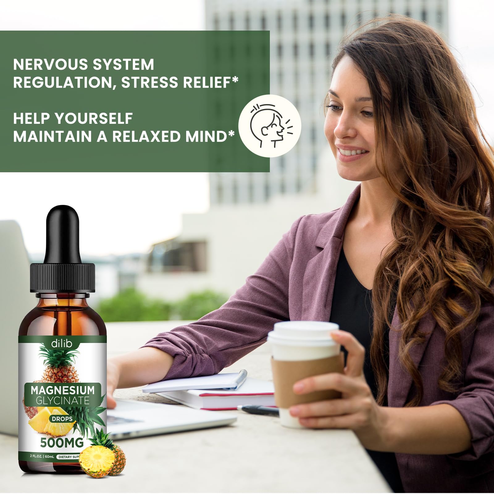 Magnesium Glycinate Supplement, Liquid Magnesium Glycinate Liquid Drops 500mg-Support Stress Relief, Relaxation, Mood, Sleep, Bone & Muscle-2 Fl Oz, Vegan, Pineapple Flavor dilib uk supplements