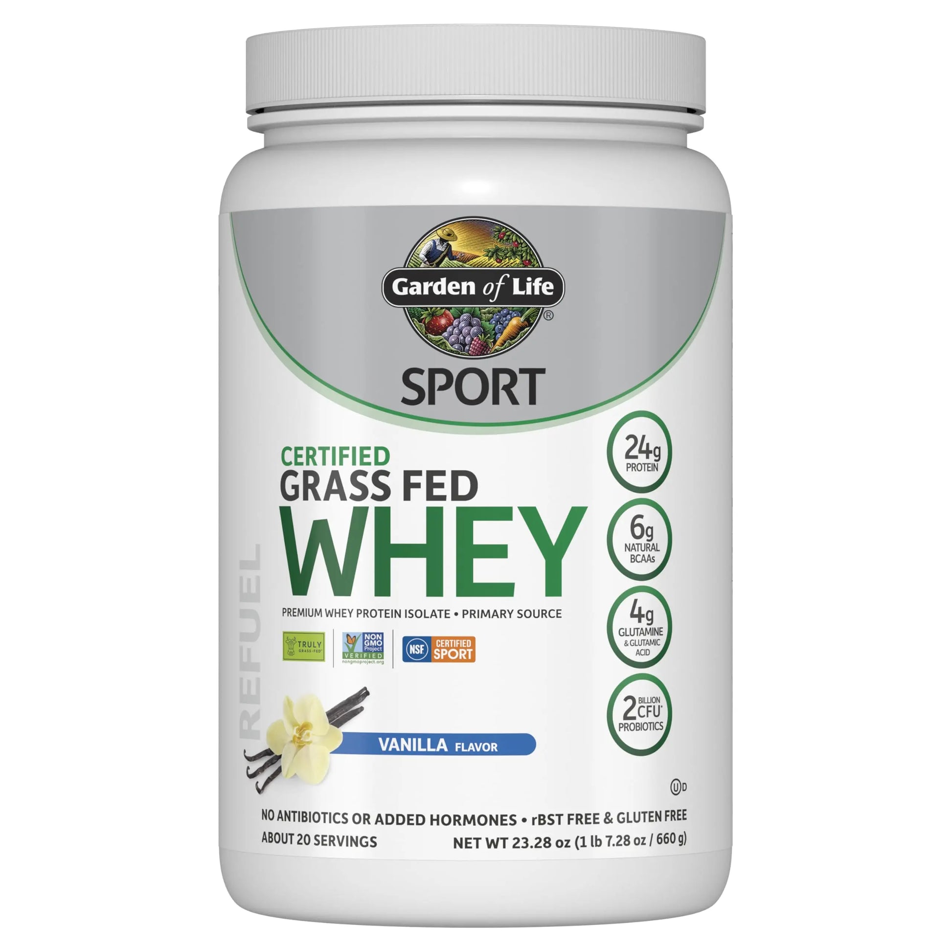 Garden of Life Sport Grass Fed Whey Protein Powder – 24g Whey Protein Isolate for Women & Men with Probiotics & Glutamine, Non-GMO, Gluten-Free, Cold-Processed, Vanilla Flavor, 20 Servings Garden of Life uk supplements