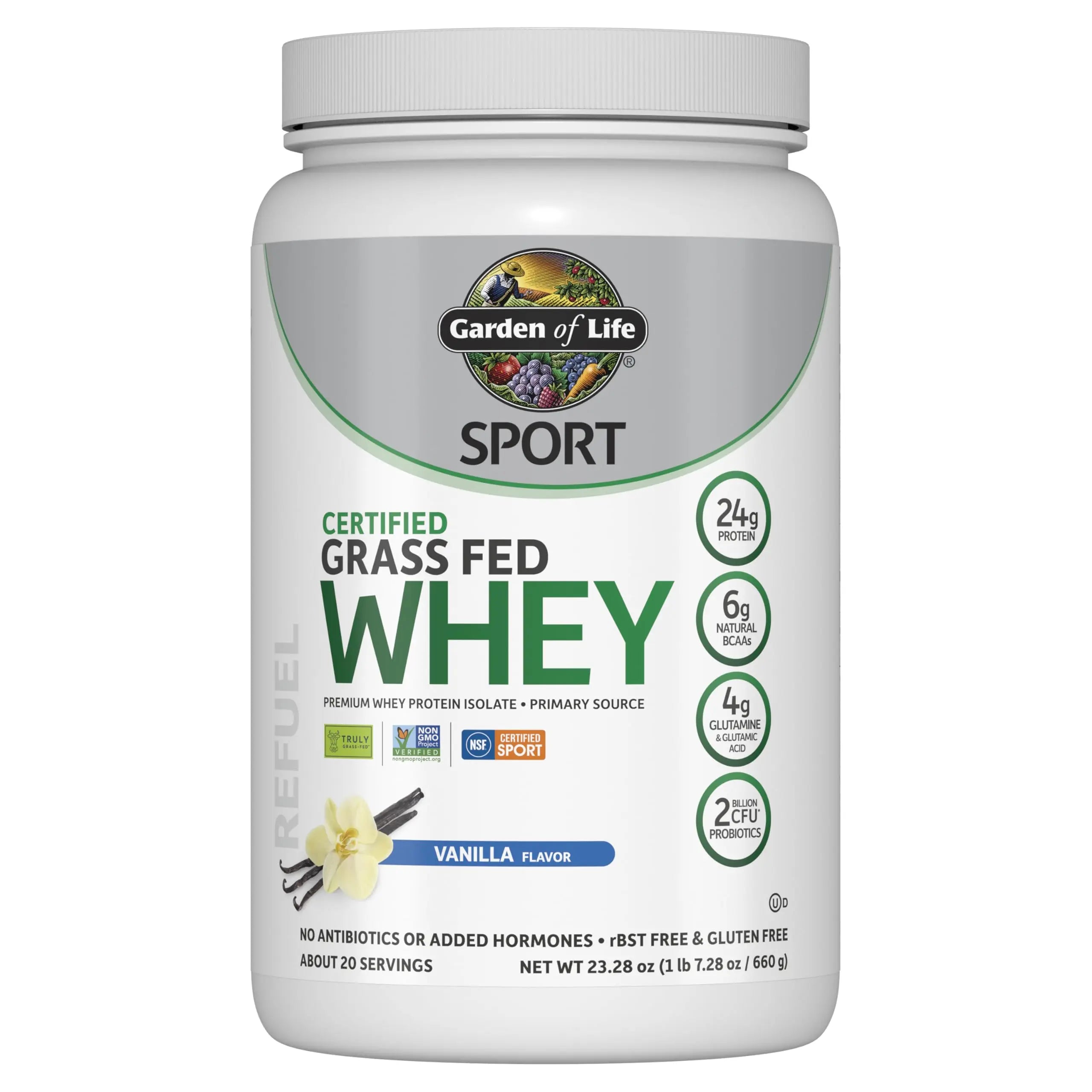 Garden of Life Sport Grass Fed Whey Protein Powder – 24g Whey Protein Isolate for Women & Men with Probiotics & Glutamine, Non-GMO, Gluten-Free, Cold-Processed, Vanilla Flavor, 20 Servings Garden of Life uk supplements