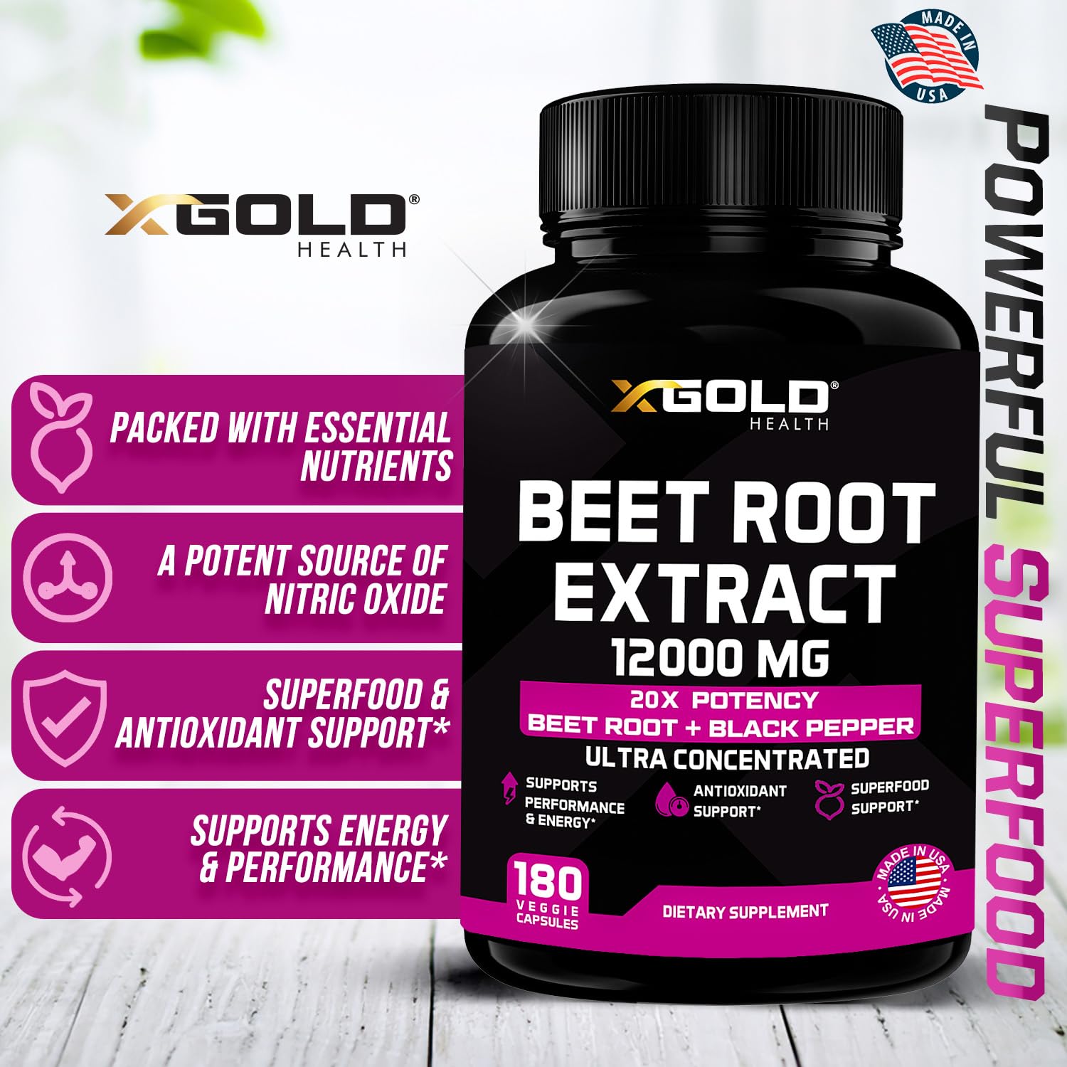 Beet Root Extract Capsules - 12000mg 20x Concentrated Beet Root Capsules Supplement X Gold Health uk supplements