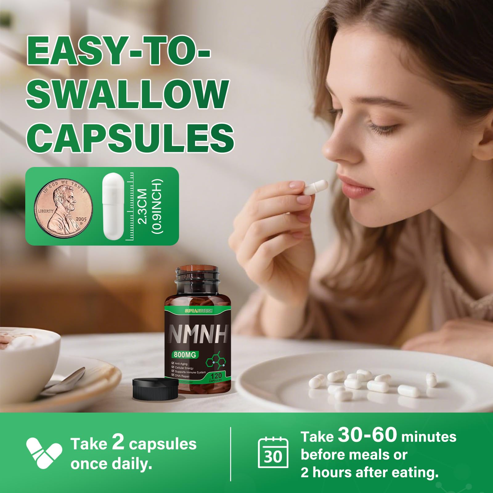 SUPRANOURISH Pure NMNH Supplement 120 Capsules - 800mg High-Purity NMNH Supplements, NAD Supplement for Boost NAD+ for Anti-Aging & Cellular Energy SUPRANOURISH uk supplements