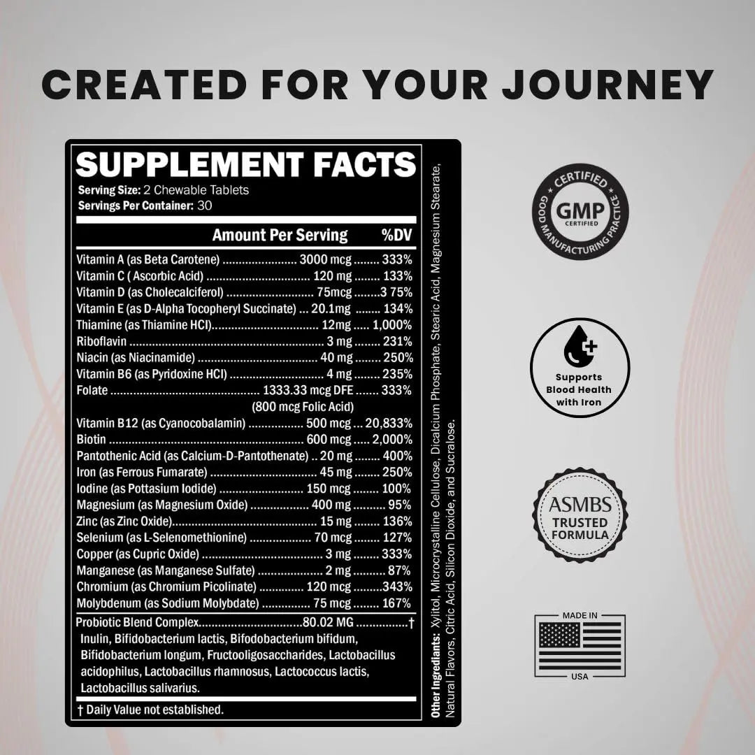 Journey Bariatric Multivitamin with Probiotics & Iron – Chewable, Berry (60 Count) Journey Bariatric Vitamins uk supplements
