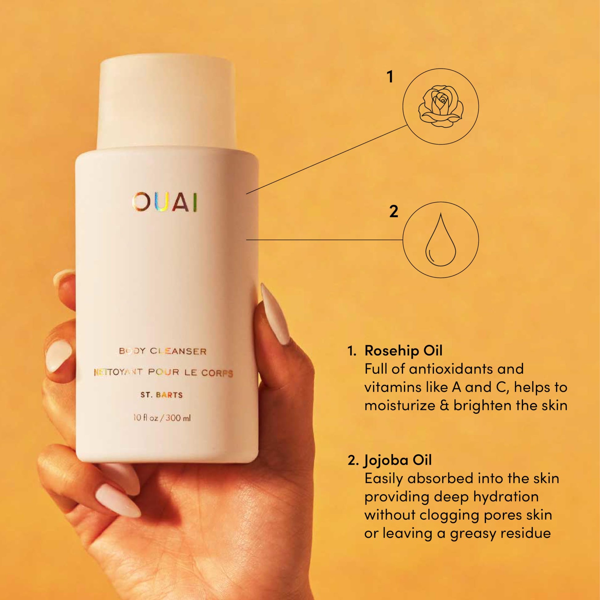 OUAI Body Cleanser, St. Barts - Foaming Body Wash with Jojoba Oil and Rosehip Oil to Hydrate, Nurture, Balance and Soften Skin - Paraben, Phthalate and Sulfate Free Skin Care Products (10 Fl Oz) OUAI uk supplements