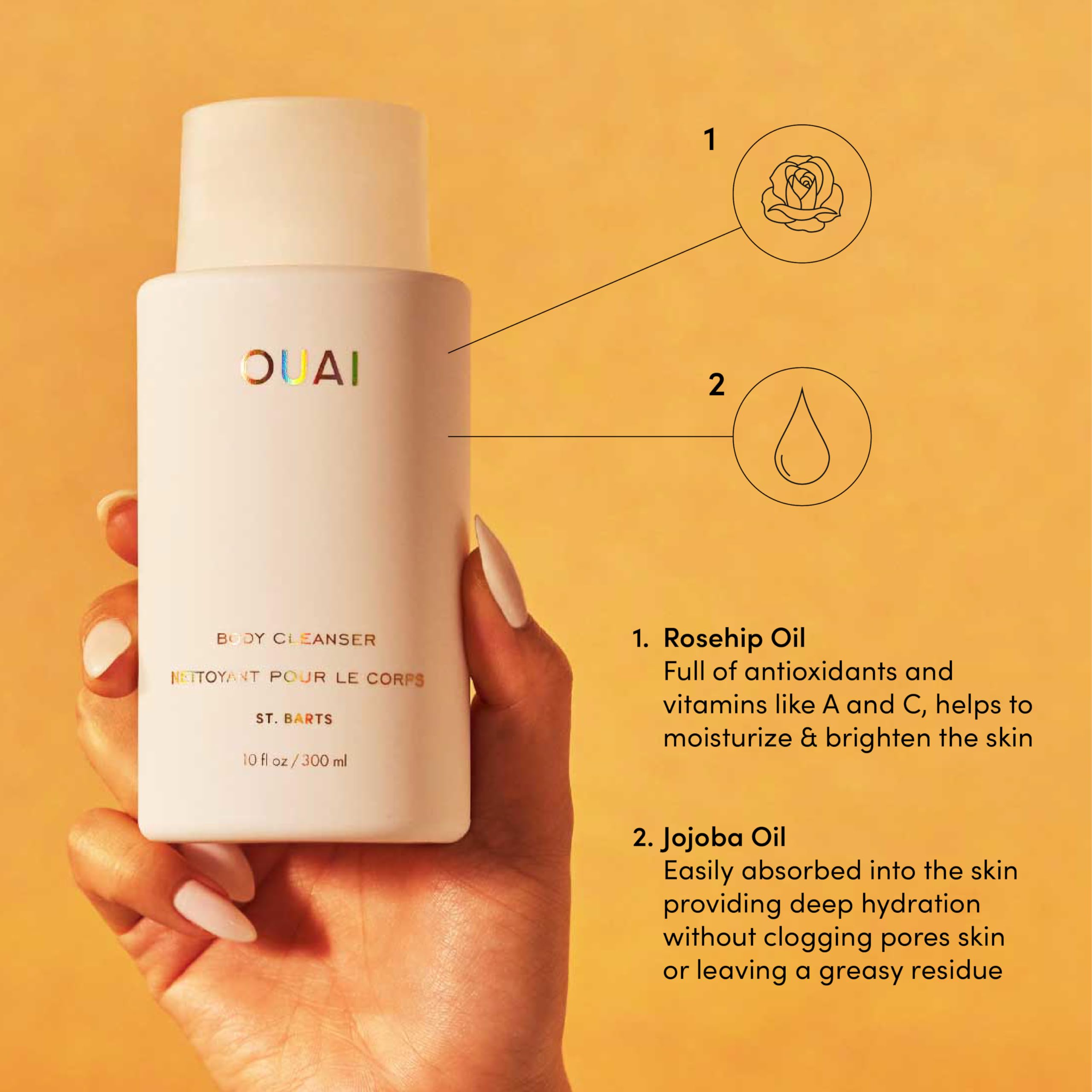 OUAI Body Cleanser, St. Barts - Foaming Body Wash with Jojoba Oil and Rosehip Oil to Hydrate, Nurture, Balance and Soften Skin - Paraben, Phthalate and Sulfate Free Skin Care Products (10 Fl Oz) OUAI uk supplements