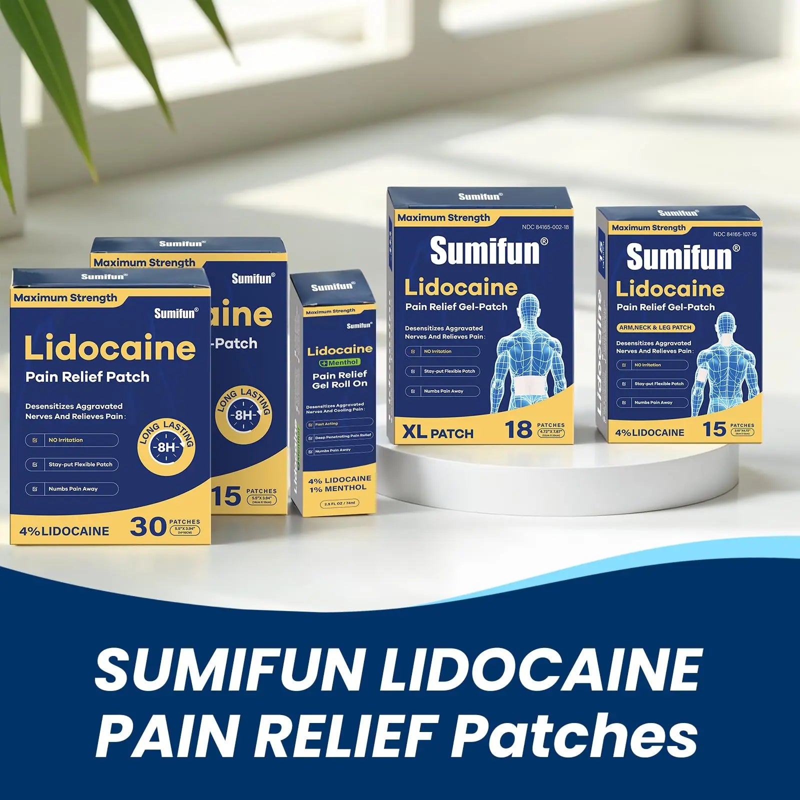 Sumifun Medium Size Lidocaine Patches - Plantar Fasciitis Relief, Foot & Neck & Arm & Small Pain Areas - Maximum OTC Strength - Stays in Place (Small, Count, 15) Sumifun uk supplements
