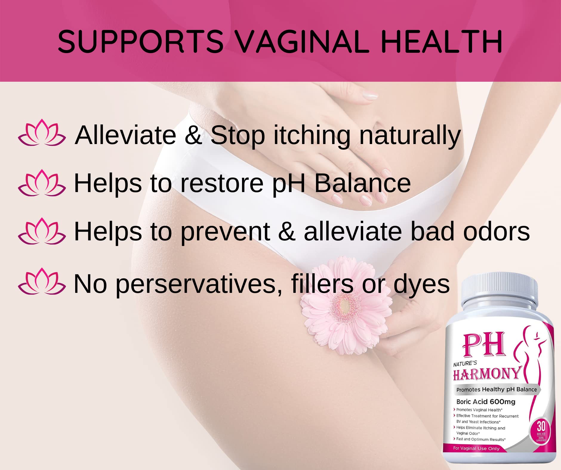 PURE PLANT HOME Boric Acid Suppositories Nature's Harmony 30 Count 600 mg 100% Pure Made in USA N'more uk supplements