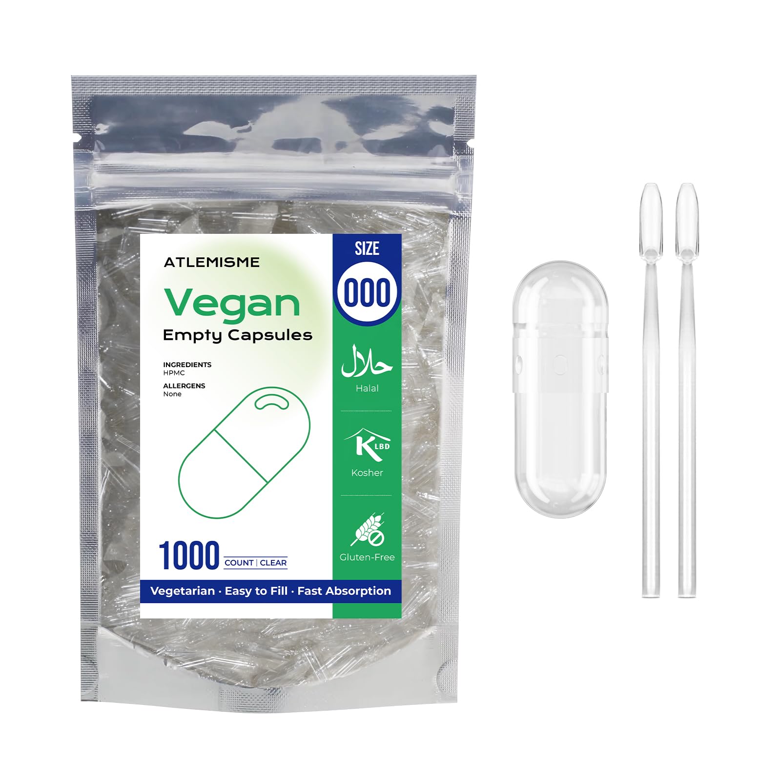 ATLEMISME Empty Vegan Capsules Size 000-1000 Count Vegetable Capsules for DIY Filling with 2 Micro Lab Spoons ATLEMISME uk supplements