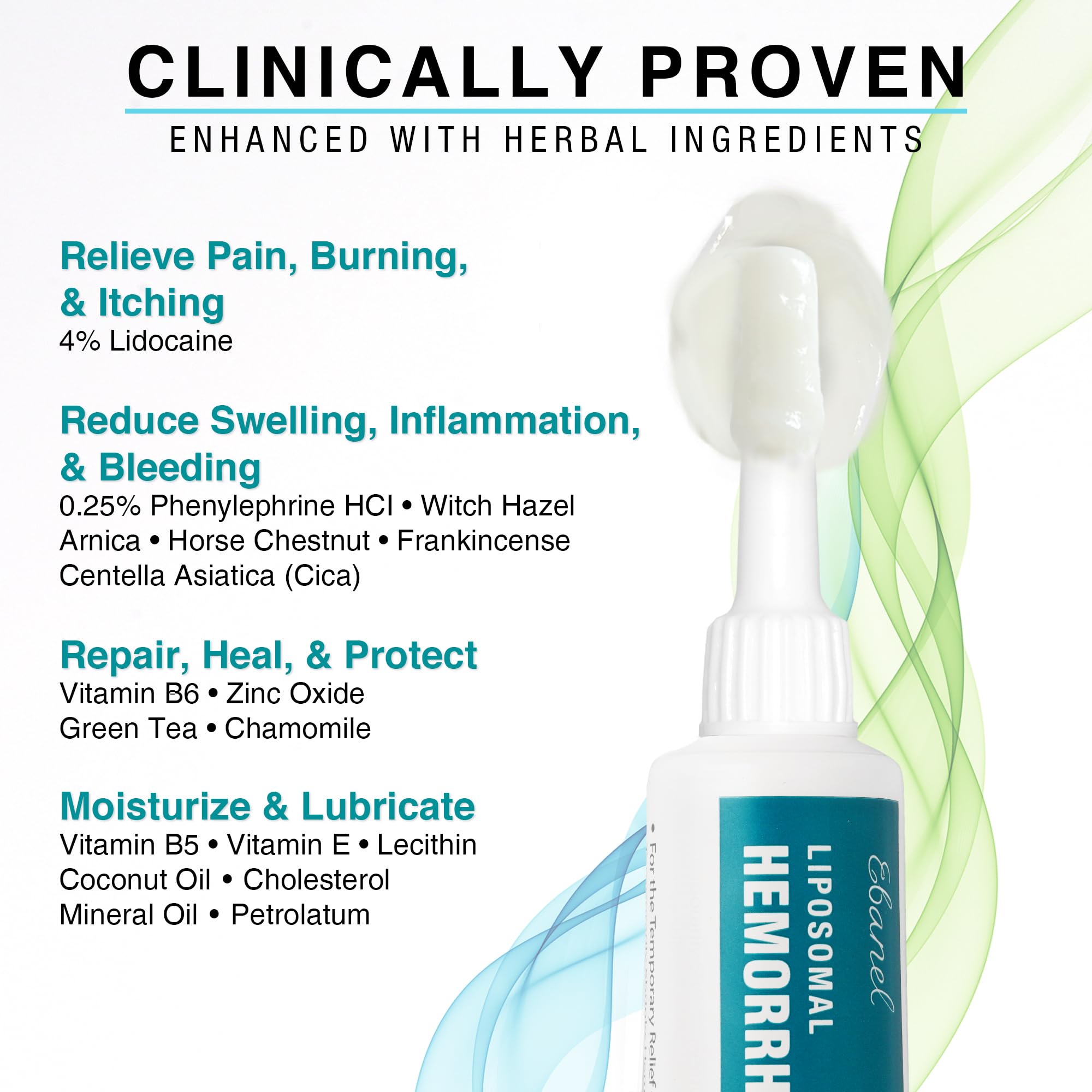 Ebanel 4% Lidocaine Hemorrhoid Treatment Ointment with Phenylephrine, Witch Hazel, Vitamin B6, Zinc Oxide, Frankincense, External and Internal Hemorrhoids Treatment Burn Itch Pain Relief Anal Cream Ebanel uk supplements