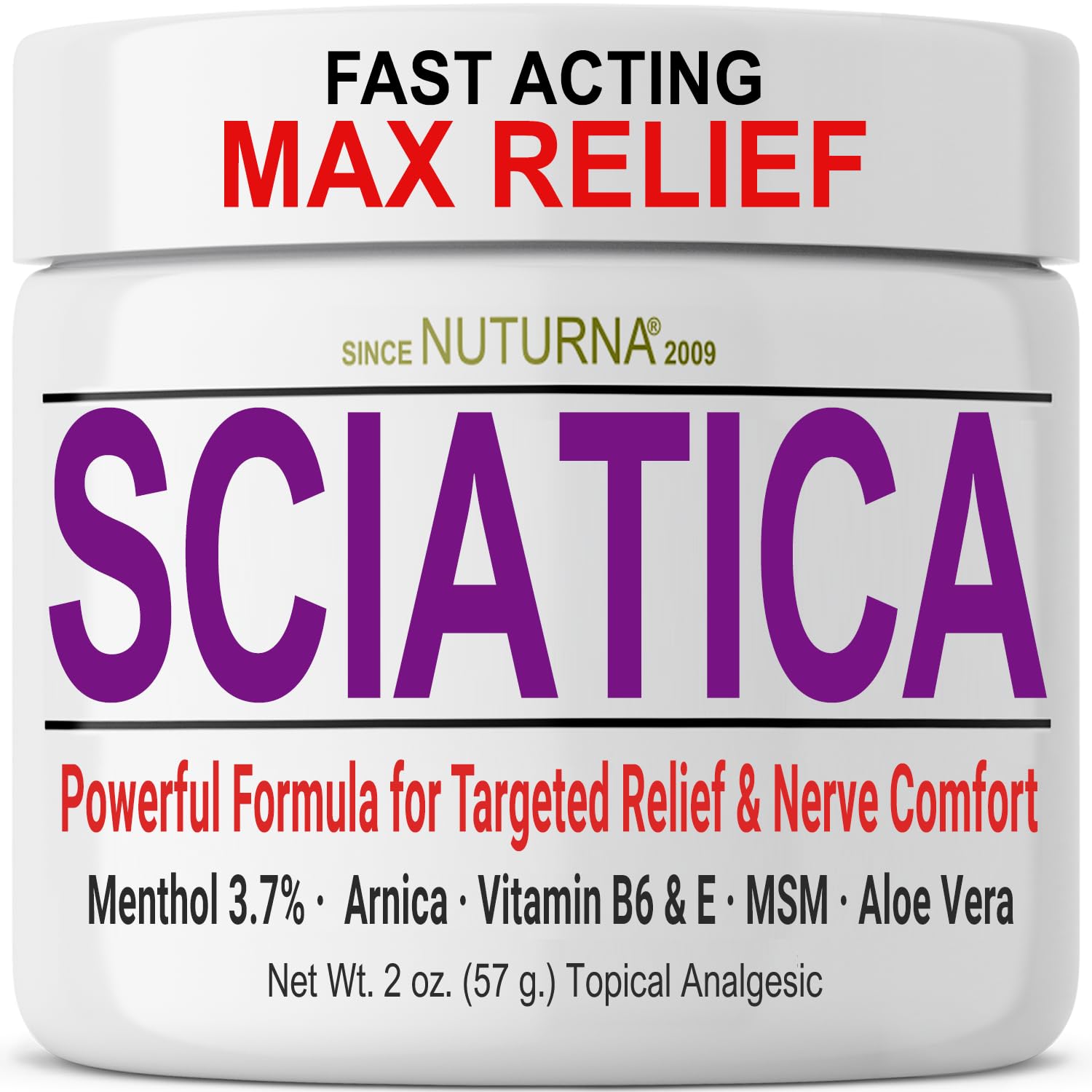 Sciatica Nerve Cream - Maximum Strength Comfort Cream for Feet, Hands, Legs, Toes, Back - Natural Ultra Strength Arnica, MSM, Menthol, Soothing Comfort, 2 Oz Nuturna uk supplements