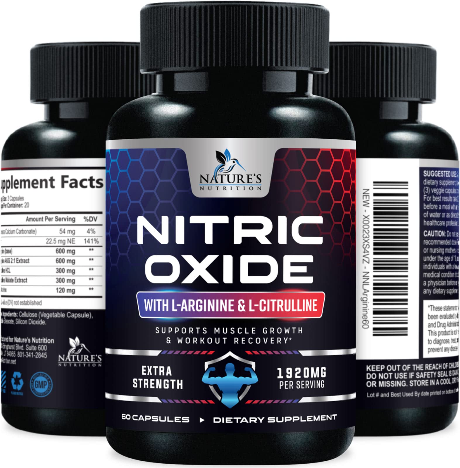 Extra Strength Nitric Oxide Supplement L Arginine 3X Strength - Citrulline Malate, AAKG Nature's Nutrition uk supplements
