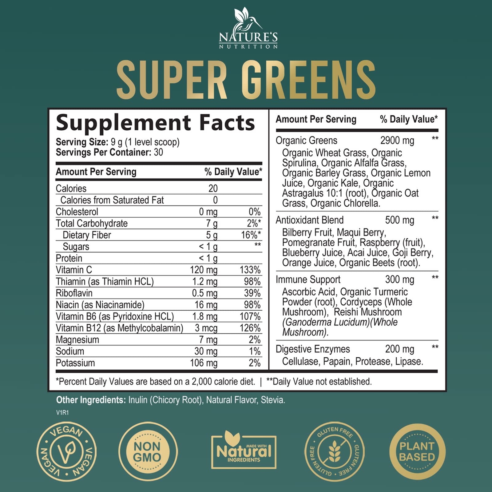 Greens Superfood Powder Supplement - Super Green Smoothie Mix Blend with Spirulina Nature's Nutrition uk supplements