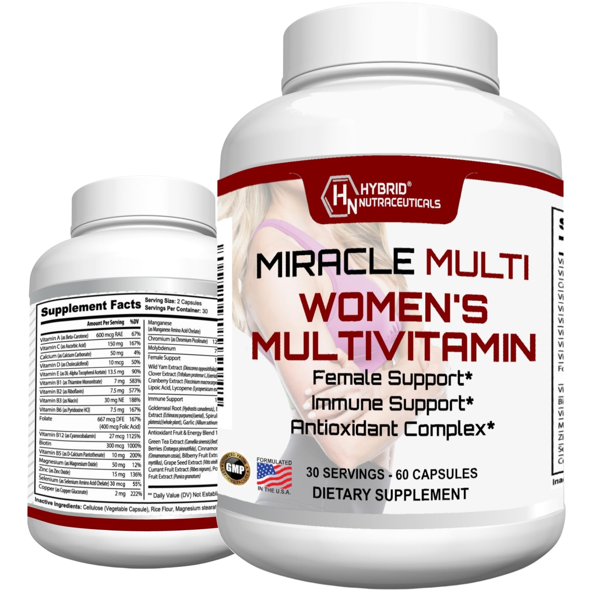 MiracleMulti Multivitamin for Women - Female Support Formula, Immune Support, Minerals, Biotin, Antioxidants & Superfoods Blend – 60 Capsules Hybrid Nutraceuticals uk supplements