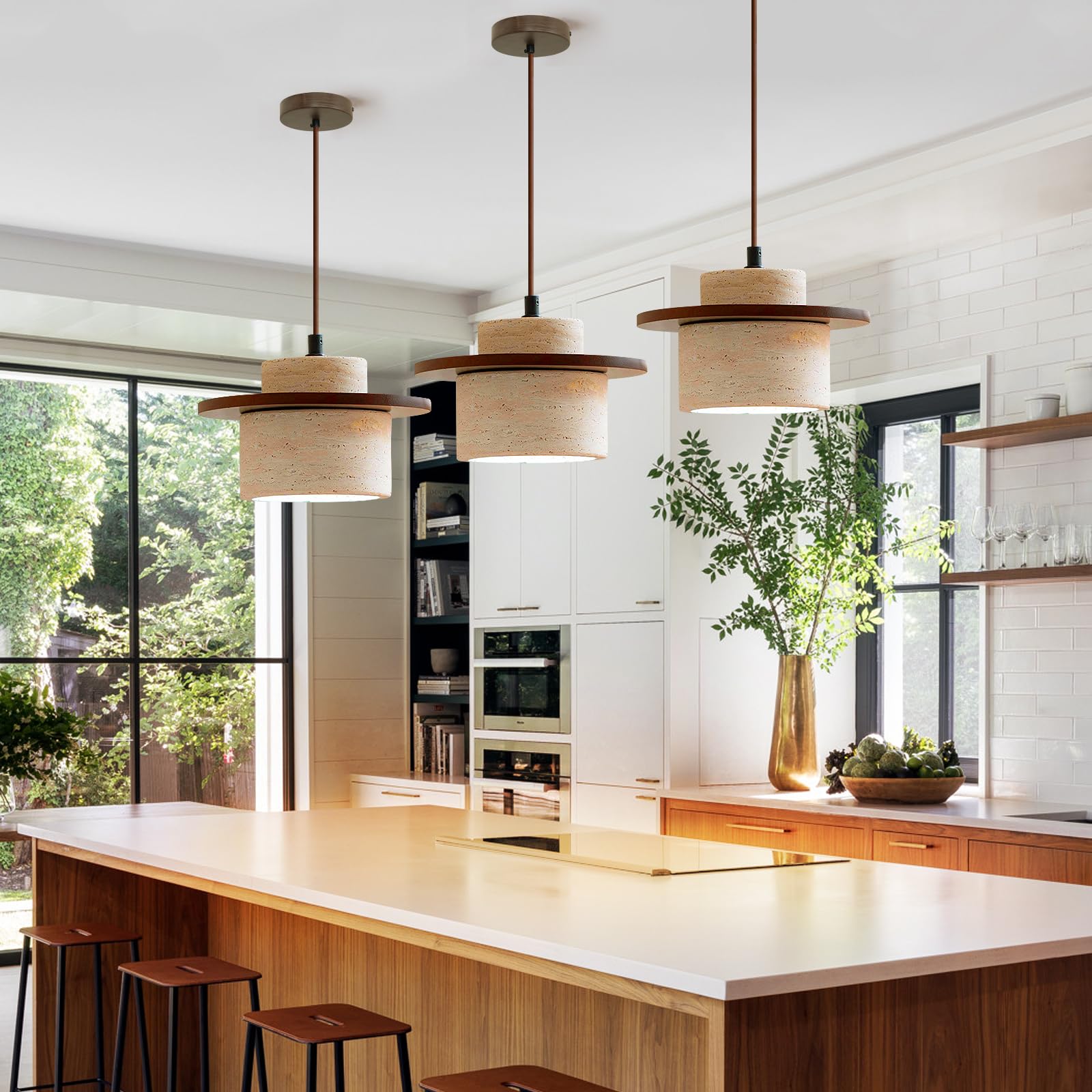 Nordic Pendant Light Natural Yellow Travertine Lamp Simple Wabi Sabi Lamp Suitable for Restaurant Bedside Kitchen Island Cafe Wood Pendant Light (Walnut Color) Generic uk supplements