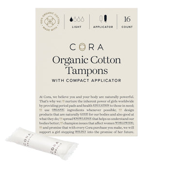 Cora Organic Applicator Tampons | Light Absorbency | 100% Cotton Core, Unscented, BPA-Free Compact Cora uk supplements