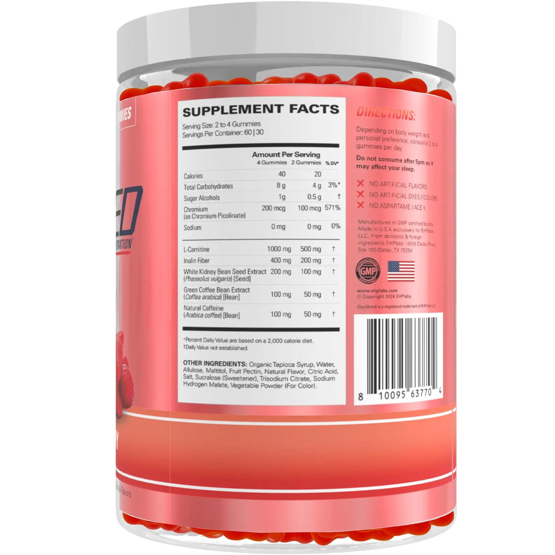 EHP Labs OxyShred Gummies - Pre Workout Gummies & Energy Chews with 100mg Caffeine, L-Carnitine for Thermo & Metabolic Support, All Natural Energy Boost EHP Labs uk supplements