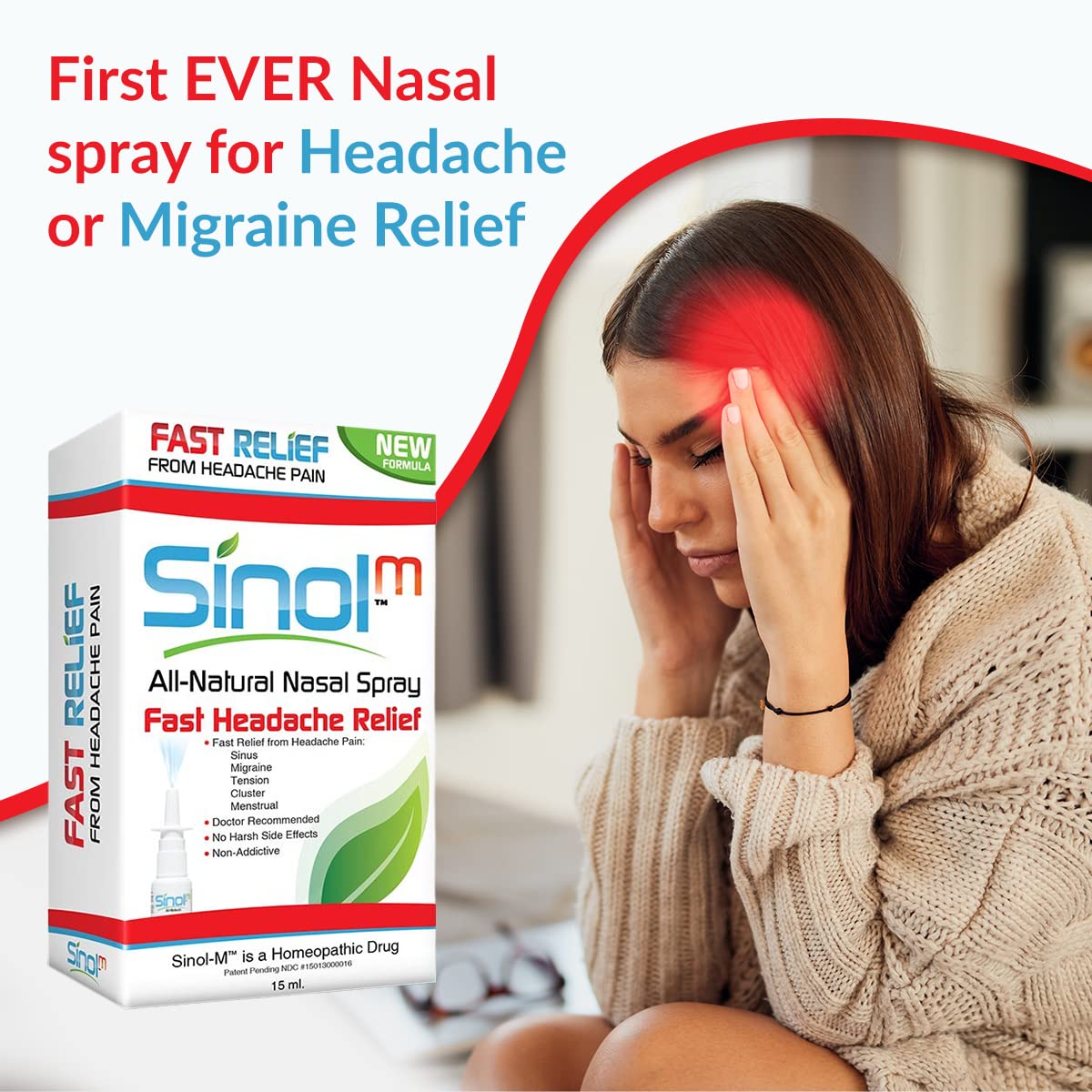 Sinol Headache Relief Spray, Over-The-Counter Medication Nose Spray for Migraine Cluster Tension, Sinus Relief & Nasal Decongestants, 15 ml Sinol uk supplements