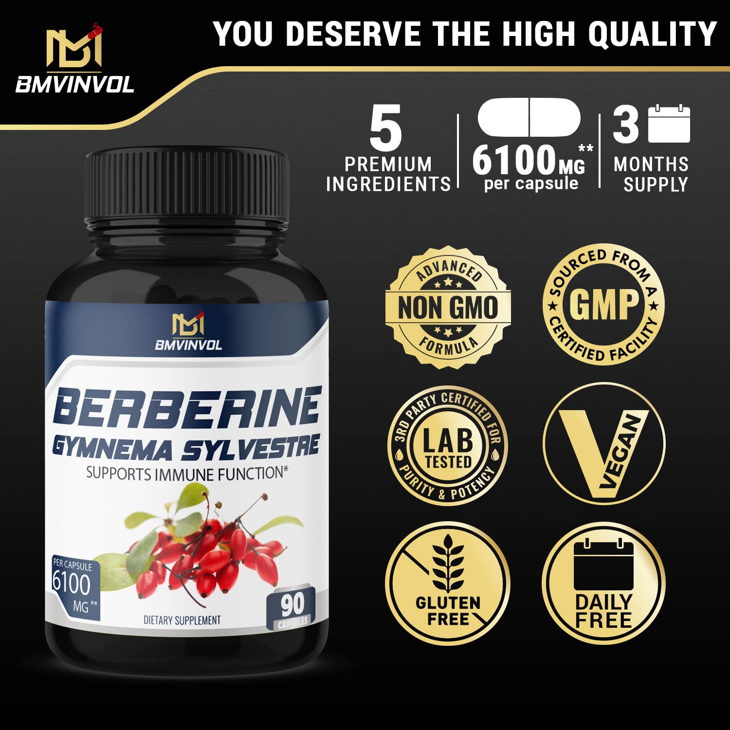 BMVINVOL 5-in-1 Berberine Supplement 6100mg with Ceylon Cinnamon, Gymnema BMVINVOL uk supplements