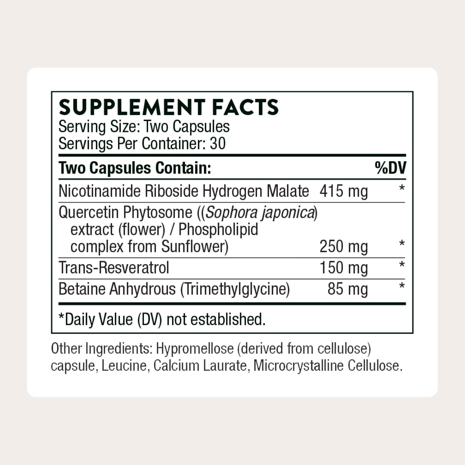 THORNE - ResveraCel - Nicotinamide Riboside with Quercetin Phytosome & Resveratrol - Support Healthy Aging, Methylation, Cellular Energy Production & Metabolism* - 30 Servings THORNE uk supplements