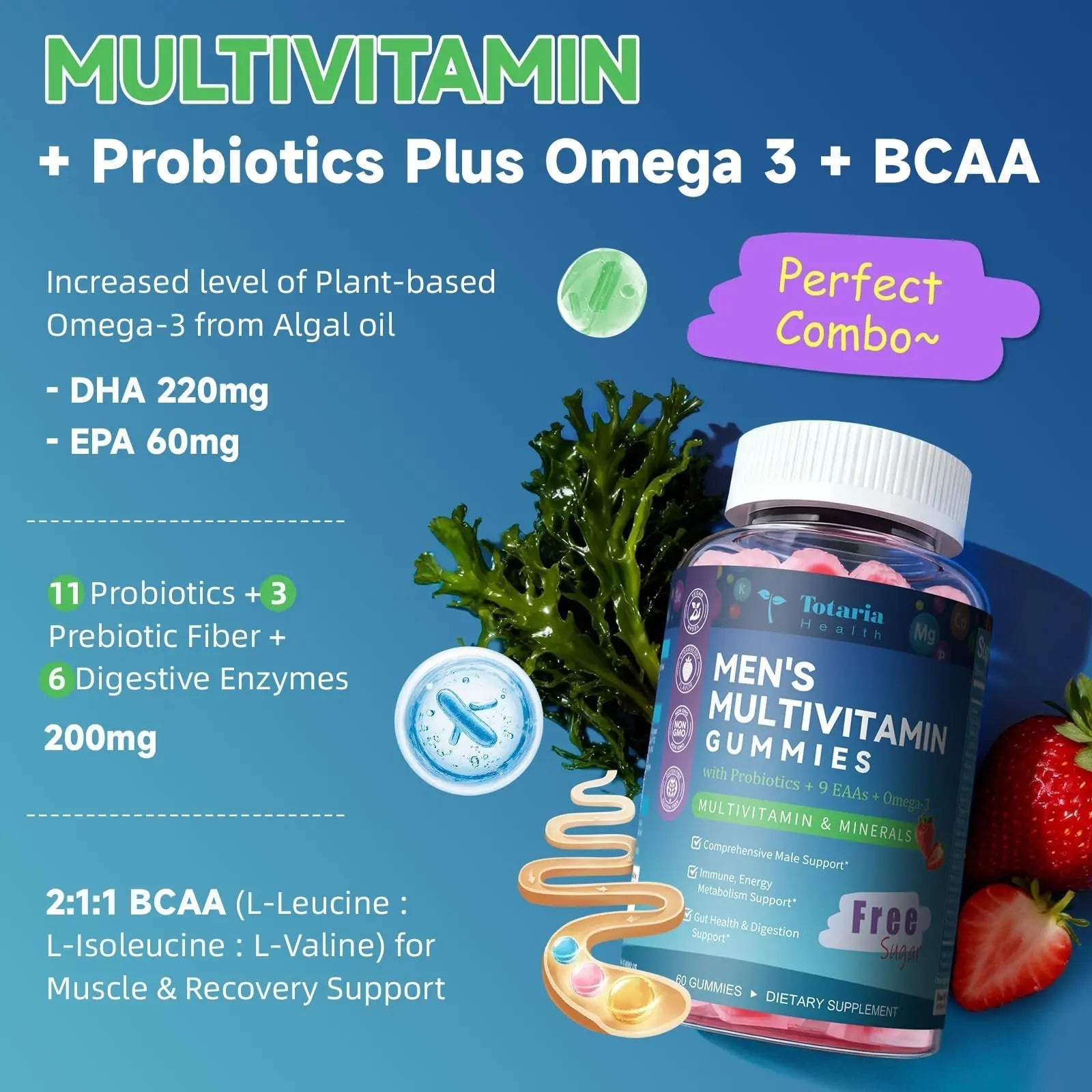 Totaria Sugar Free Multivitamin for Men with Omega 3, Probiotics, Mens Multivitamins Gummies w/Methylated B Complex Totaria uk supplements