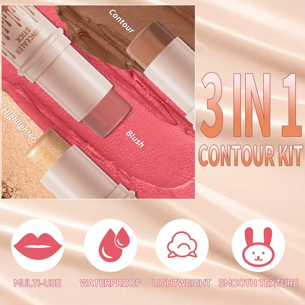 3Pcs Cream Contour Sticks Kit, Highlighter Stick Blush Stick Cream Contour Kit Makeup Set with Brush,Face Brightens & Shades Contour Stick Waterproof for Women QIC uk supplements